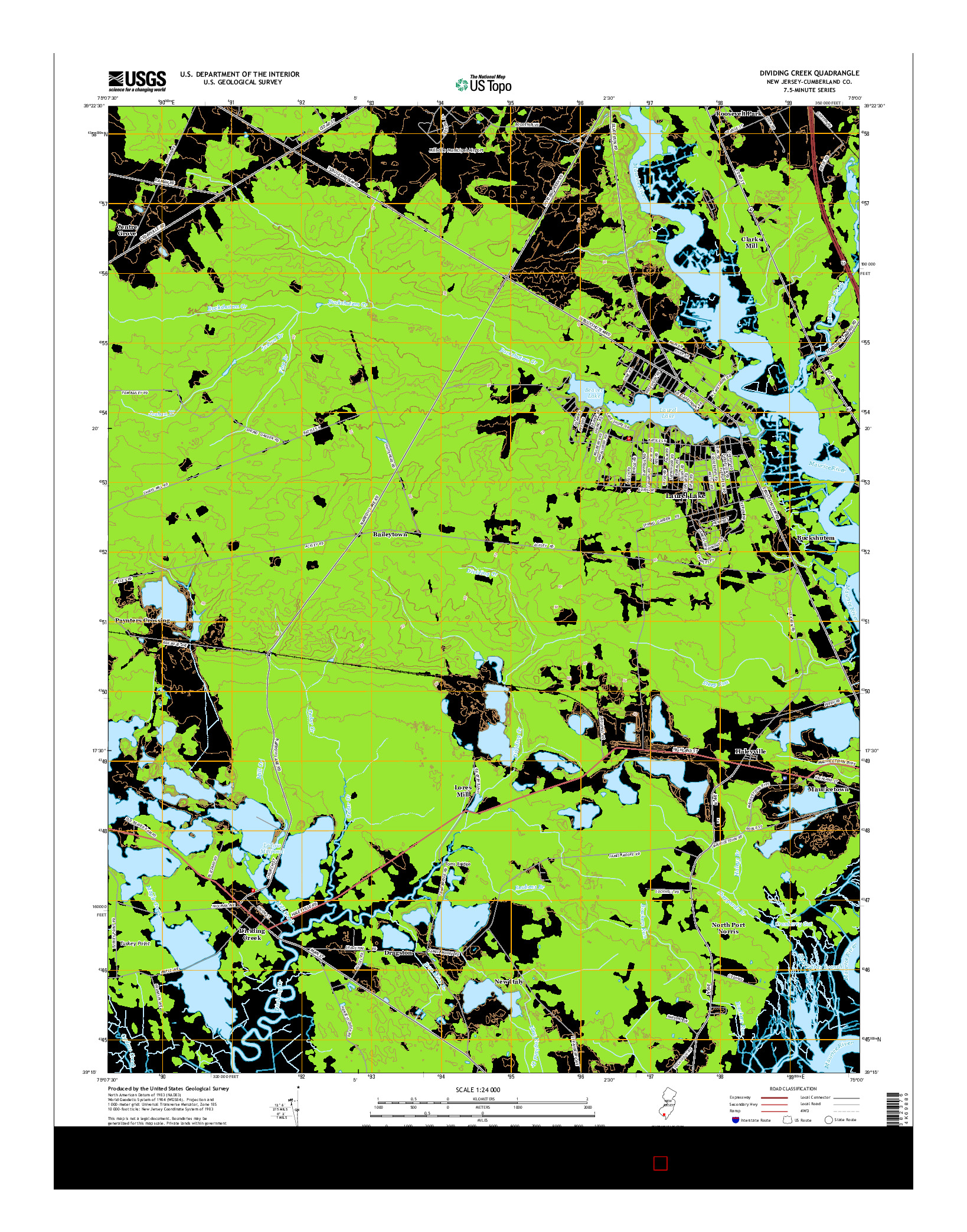 USGS US TOPO 7.5-MINUTE MAP FOR DIVIDING CREEK, NJ 2014