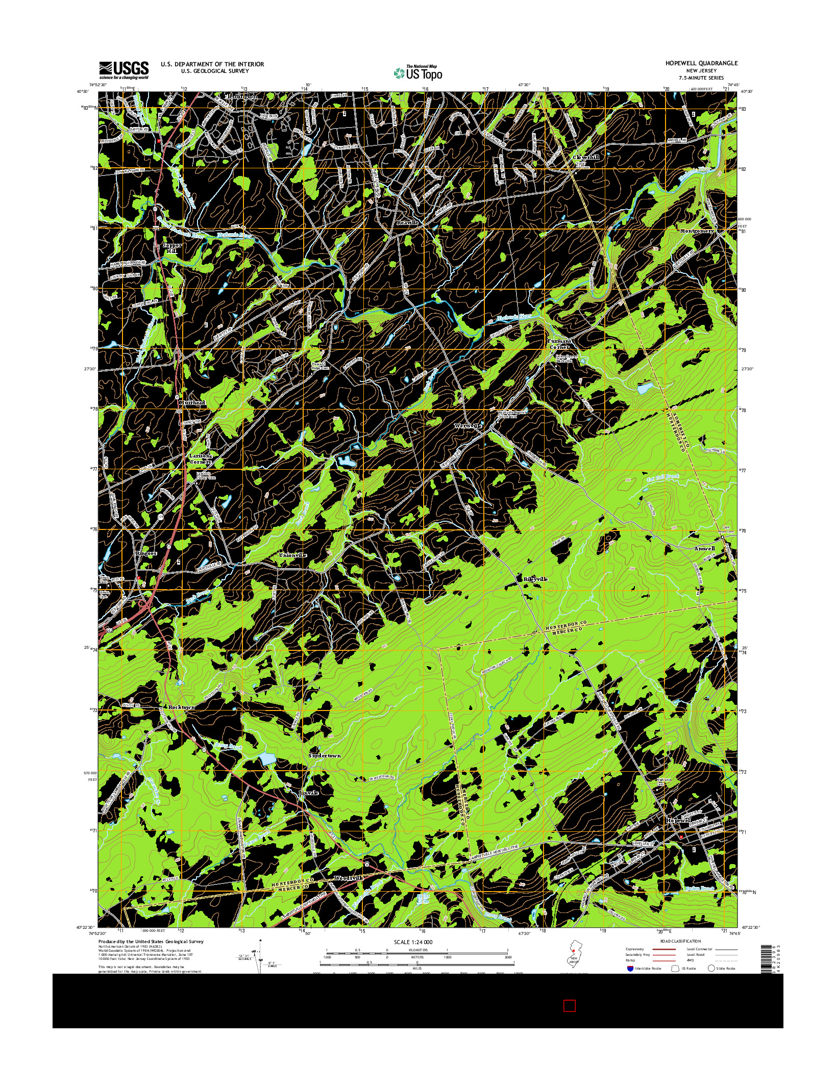 USGS US TOPO 7.5-MINUTE MAP FOR HOPEWELL, NJ 2014