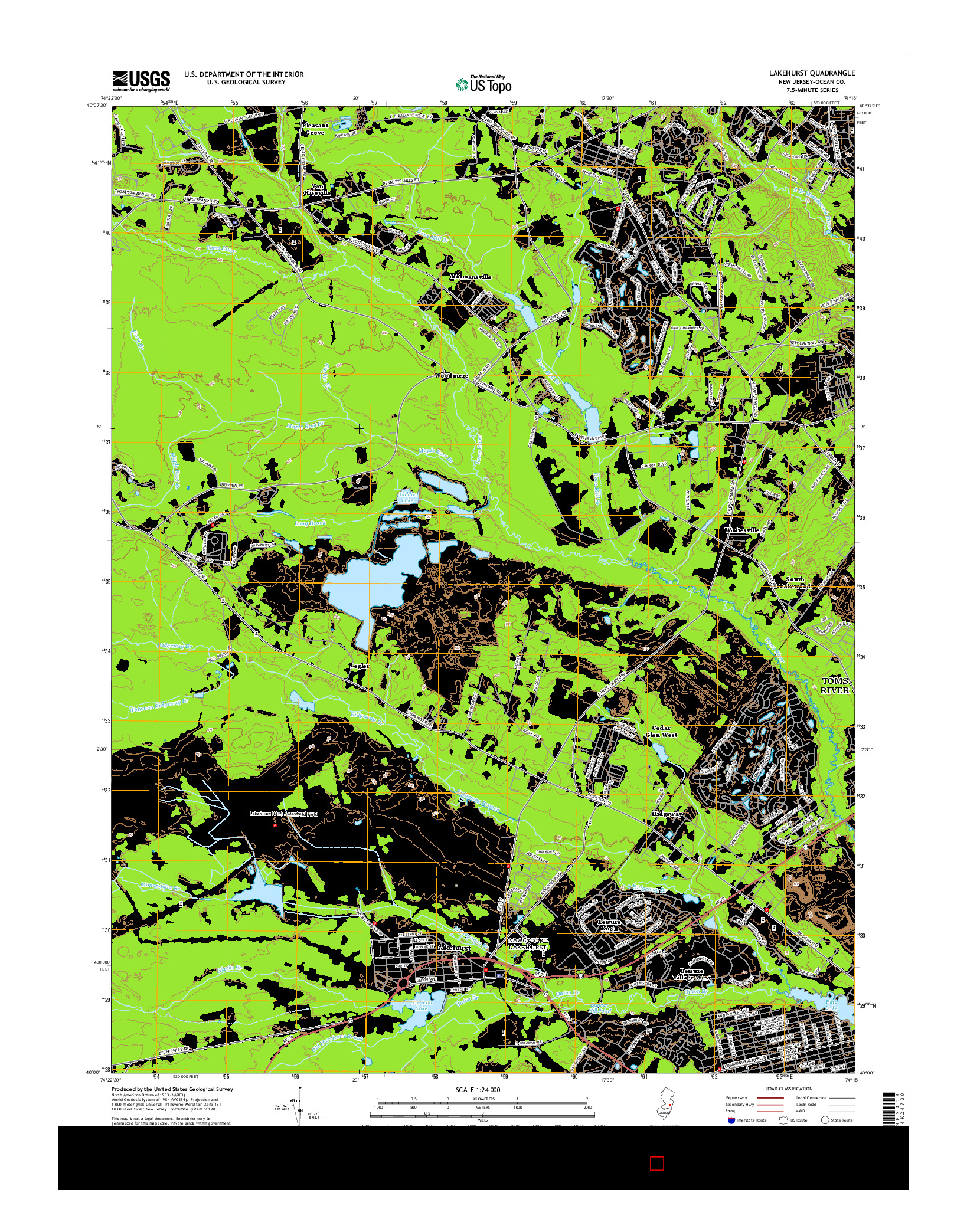 USGS US TOPO 7.5-MINUTE MAP FOR LAKEHURST, NJ 2014