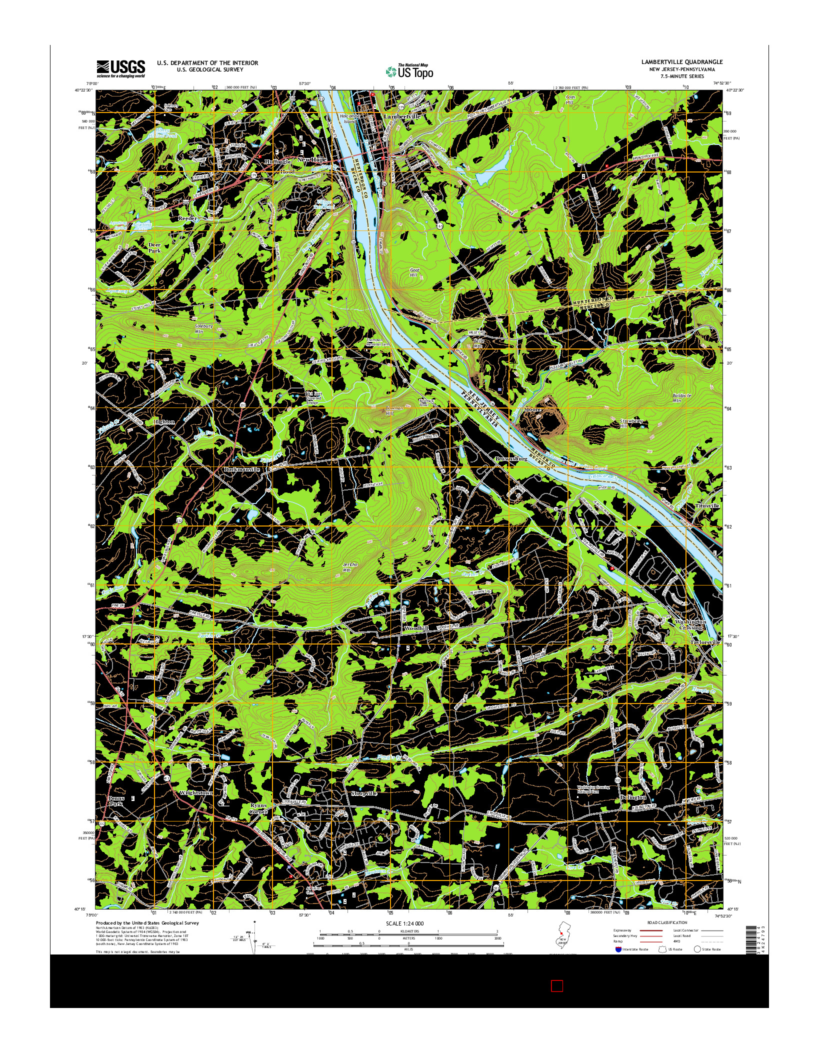 USGS US TOPO 7.5-MINUTE MAP FOR LAMBERTVILLE, NJ-PA 2014