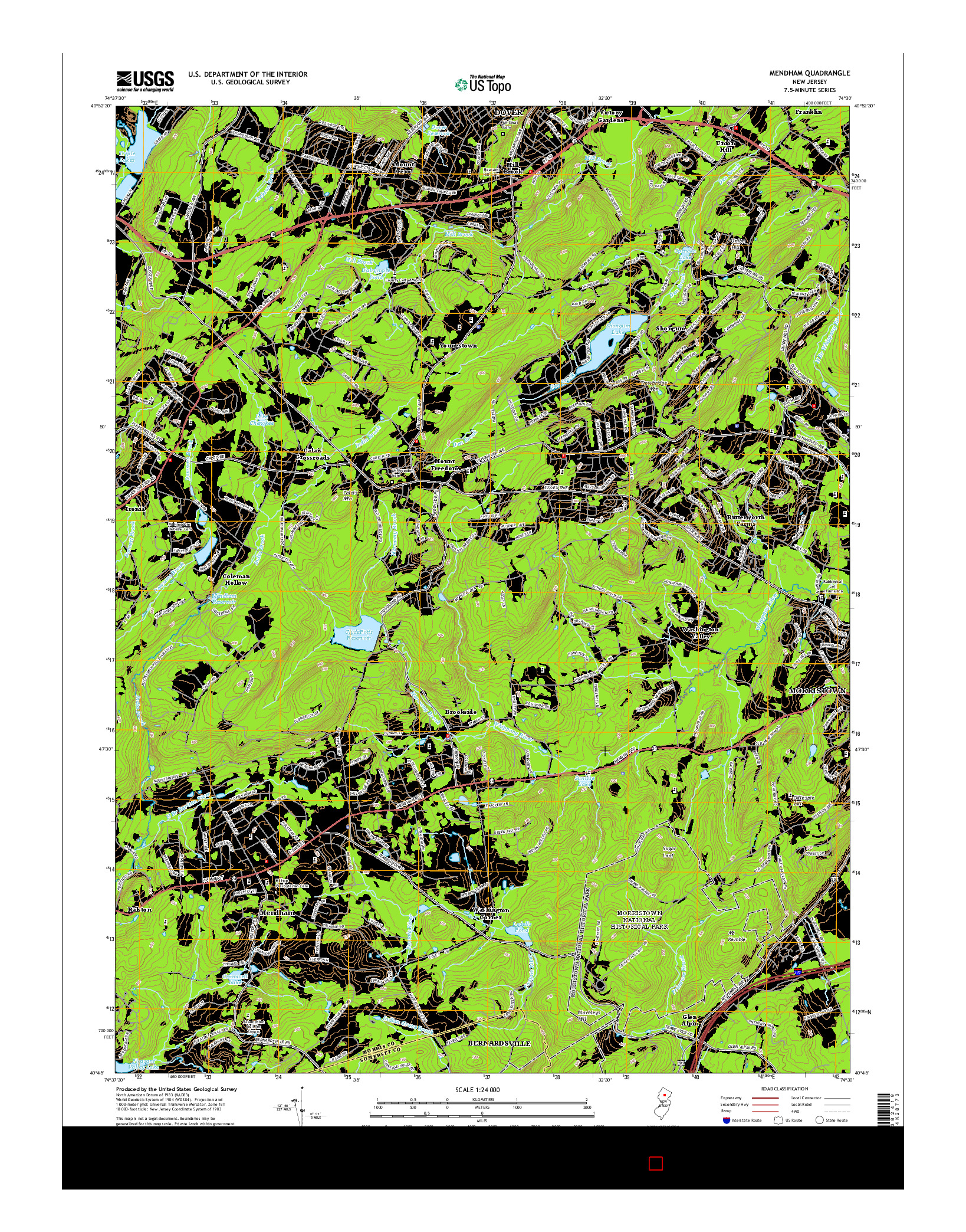 USGS US TOPO 7.5-MINUTE MAP FOR MENDHAM, NJ 2014