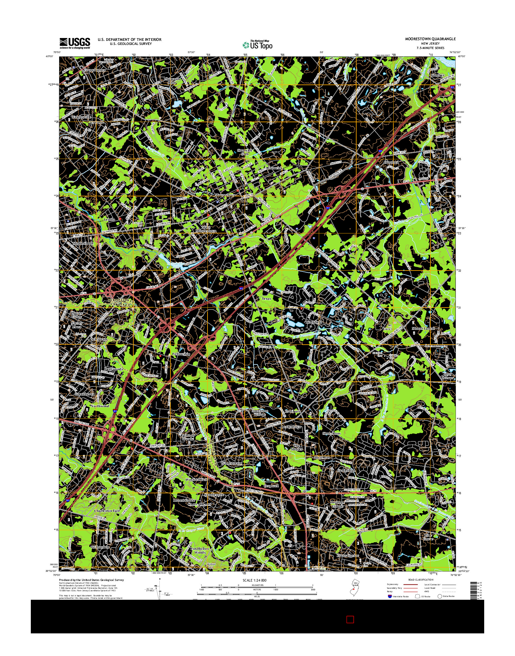 USGS US TOPO 7.5-MINUTE MAP FOR MOORESTOWN, NJ 2014