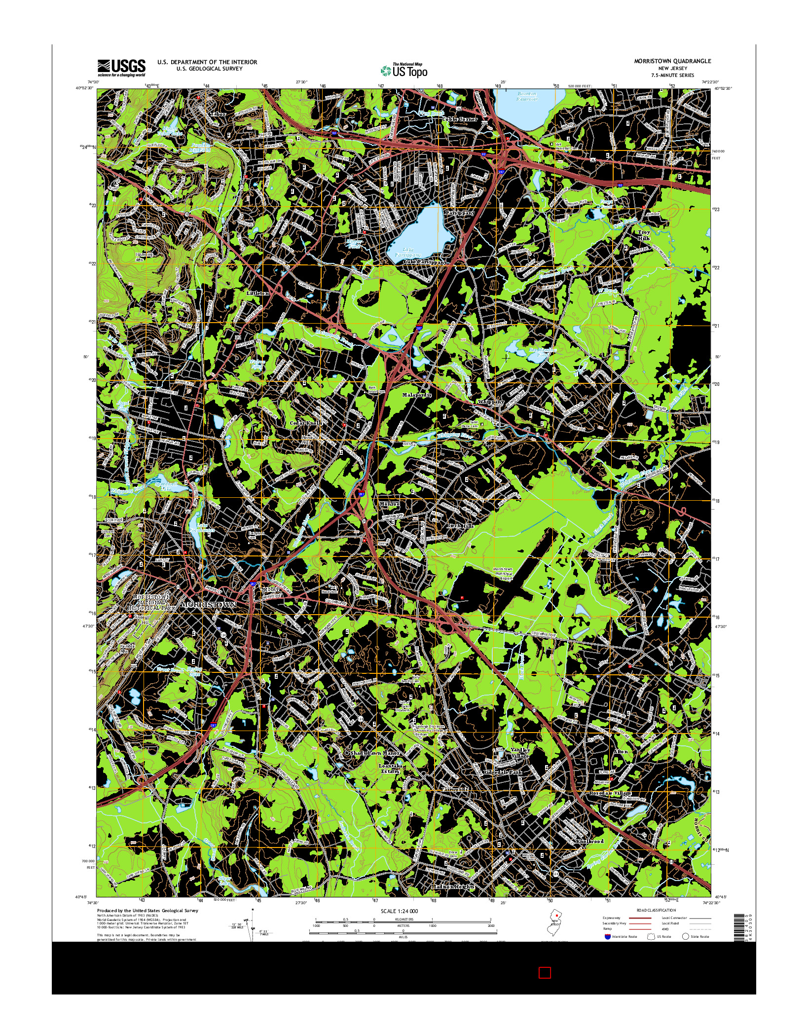 USGS US TOPO 7.5-MINUTE MAP FOR MORRISTOWN, NJ 2014