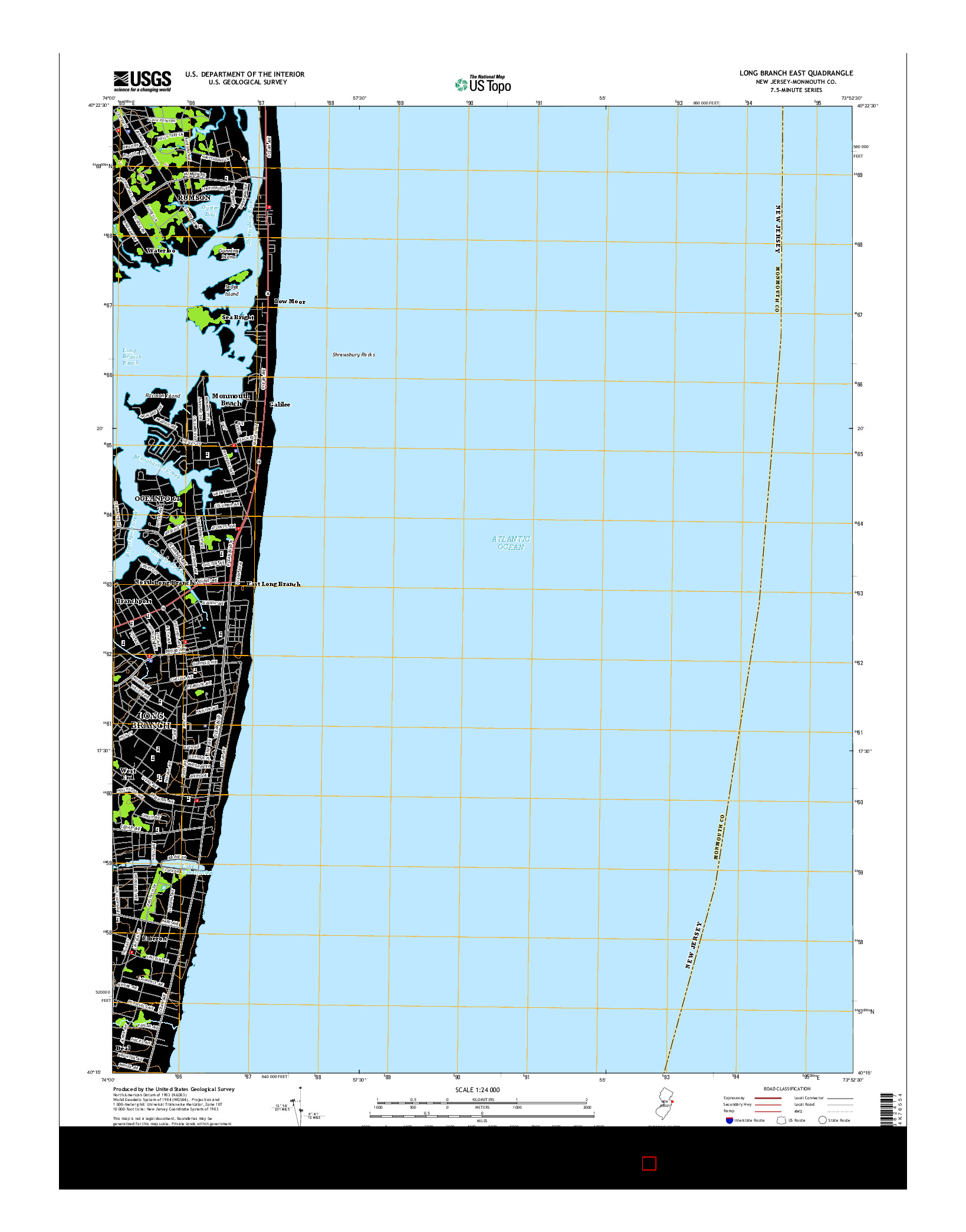 USGS US TOPO 7.5-MINUTE MAP FOR LONG BRANCH EAST, NJ 2014