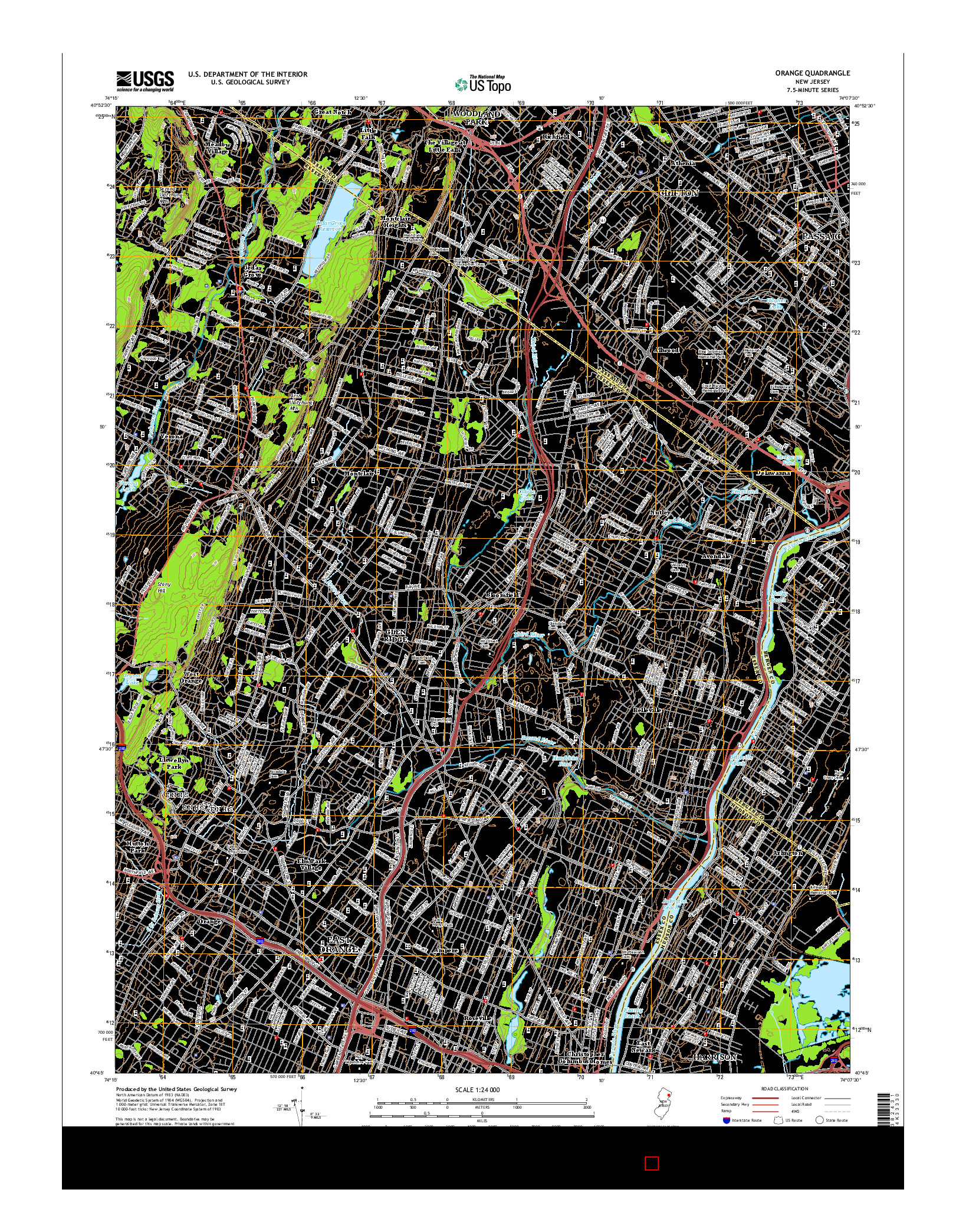 USGS US TOPO 7.5-MINUTE MAP FOR ORANGE, NJ 2014