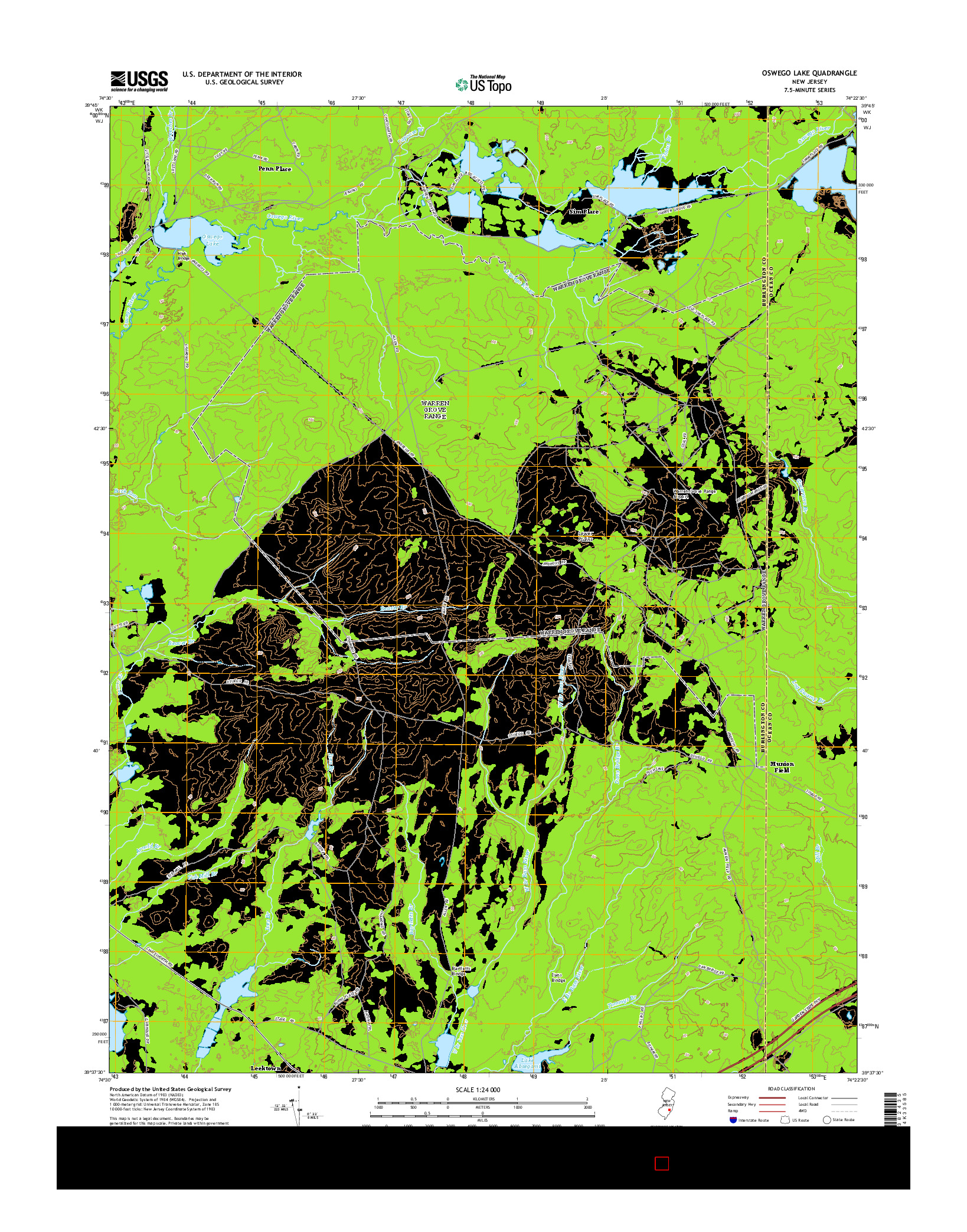 USGS US TOPO 7.5-MINUTE MAP FOR OSWEGO LAKE, NJ 2014