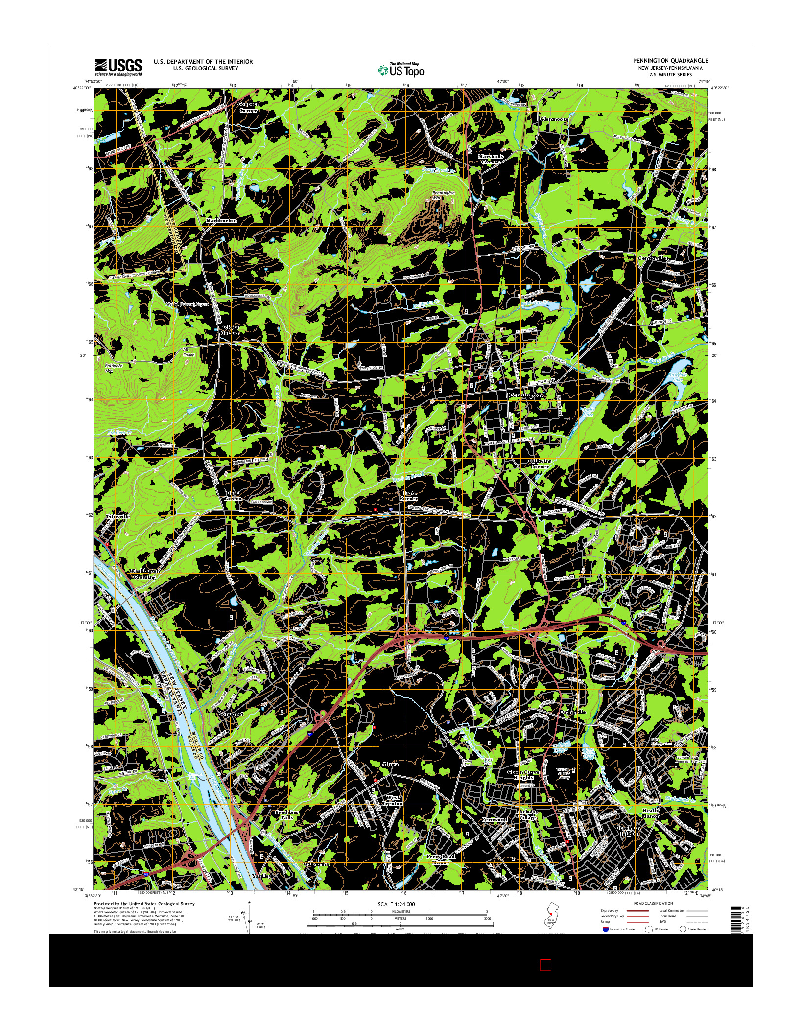 USGS US TOPO 7.5-MINUTE MAP FOR PENNINGTON, NJ-PA 2014