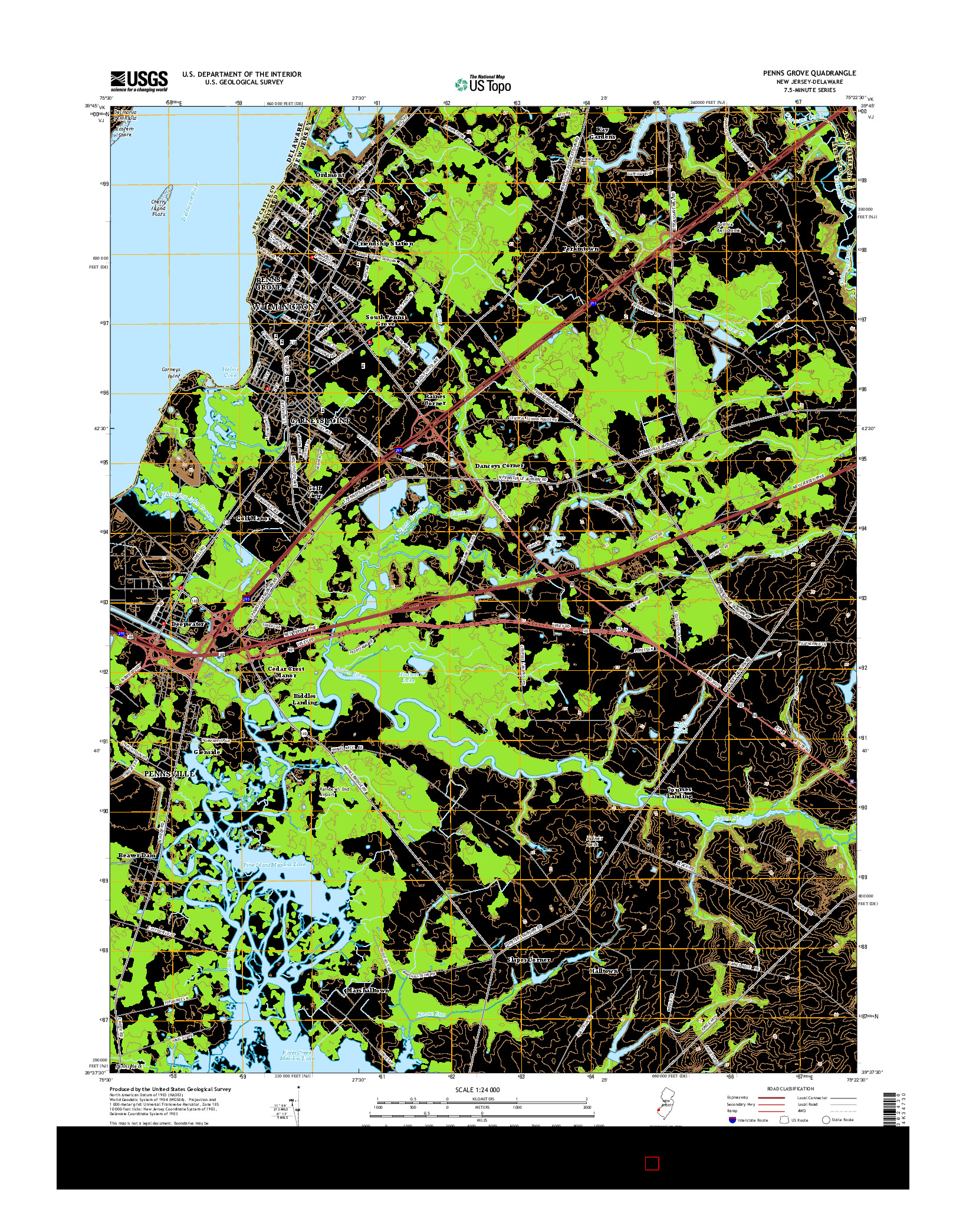 USGS US TOPO 7.5-MINUTE MAP FOR PENNS GROVE, NJ-DE 2014