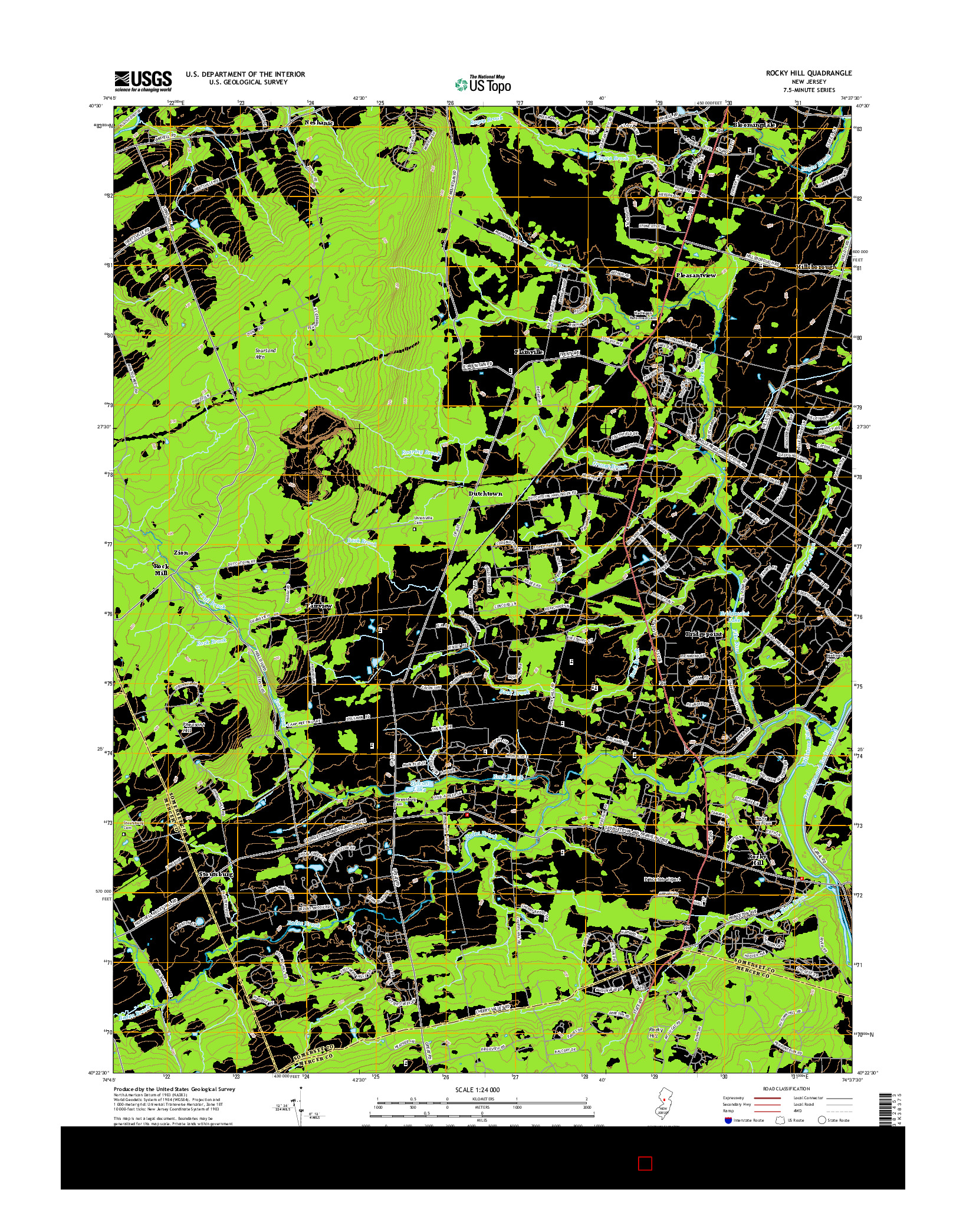 USGS US TOPO 7.5-MINUTE MAP FOR ROCKY HILL, NJ 2014
