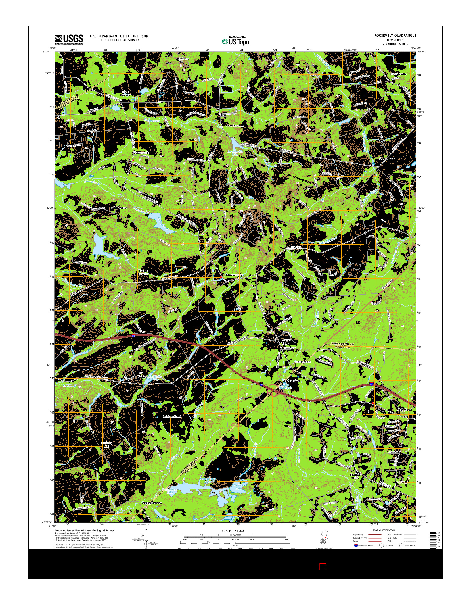 USGS US TOPO 7.5-MINUTE MAP FOR ROOSEVELT, NJ 2014