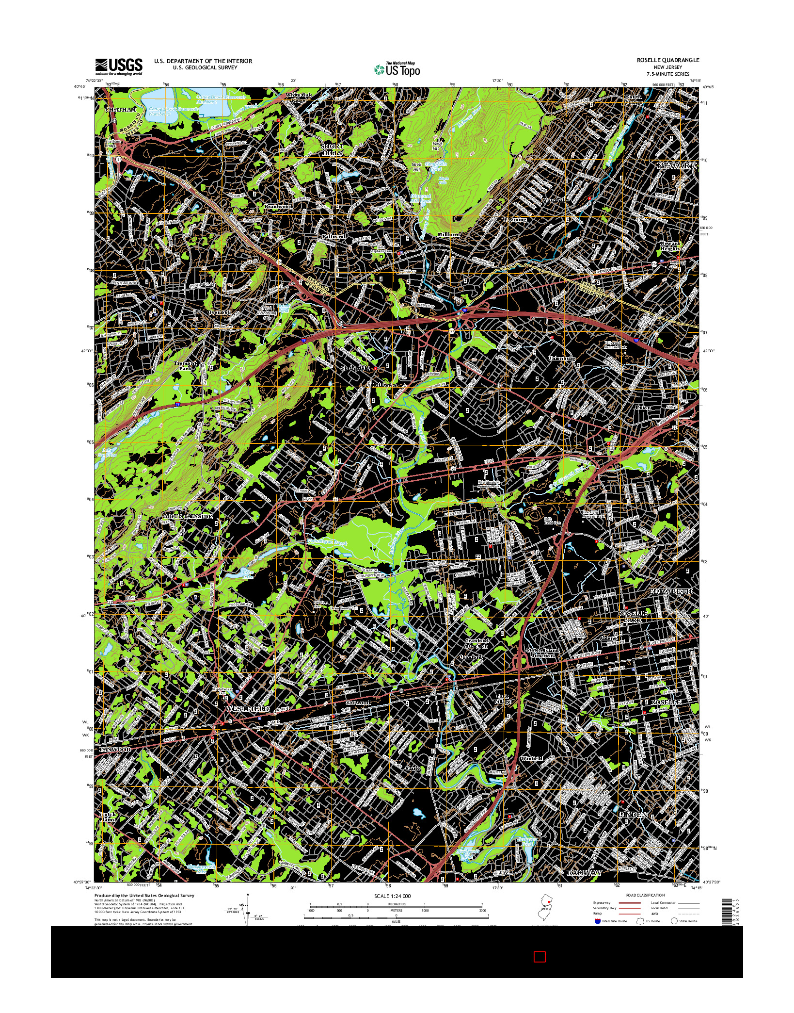 USGS US TOPO 7.5-MINUTE MAP FOR ROSELLE, NJ 2014