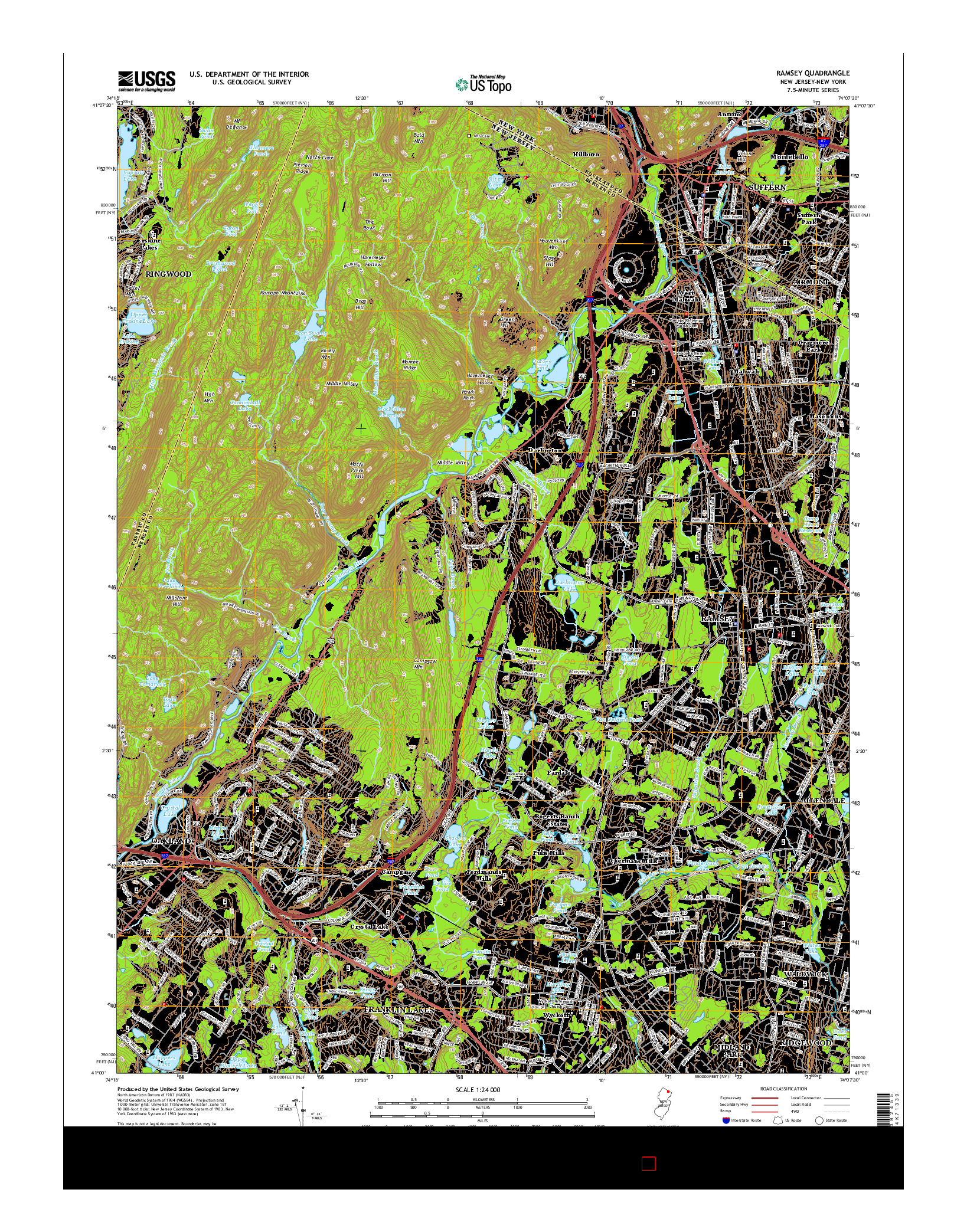 USGS US TOPO 7.5-MINUTE MAP FOR RAMSEY, NJ-NY 2014