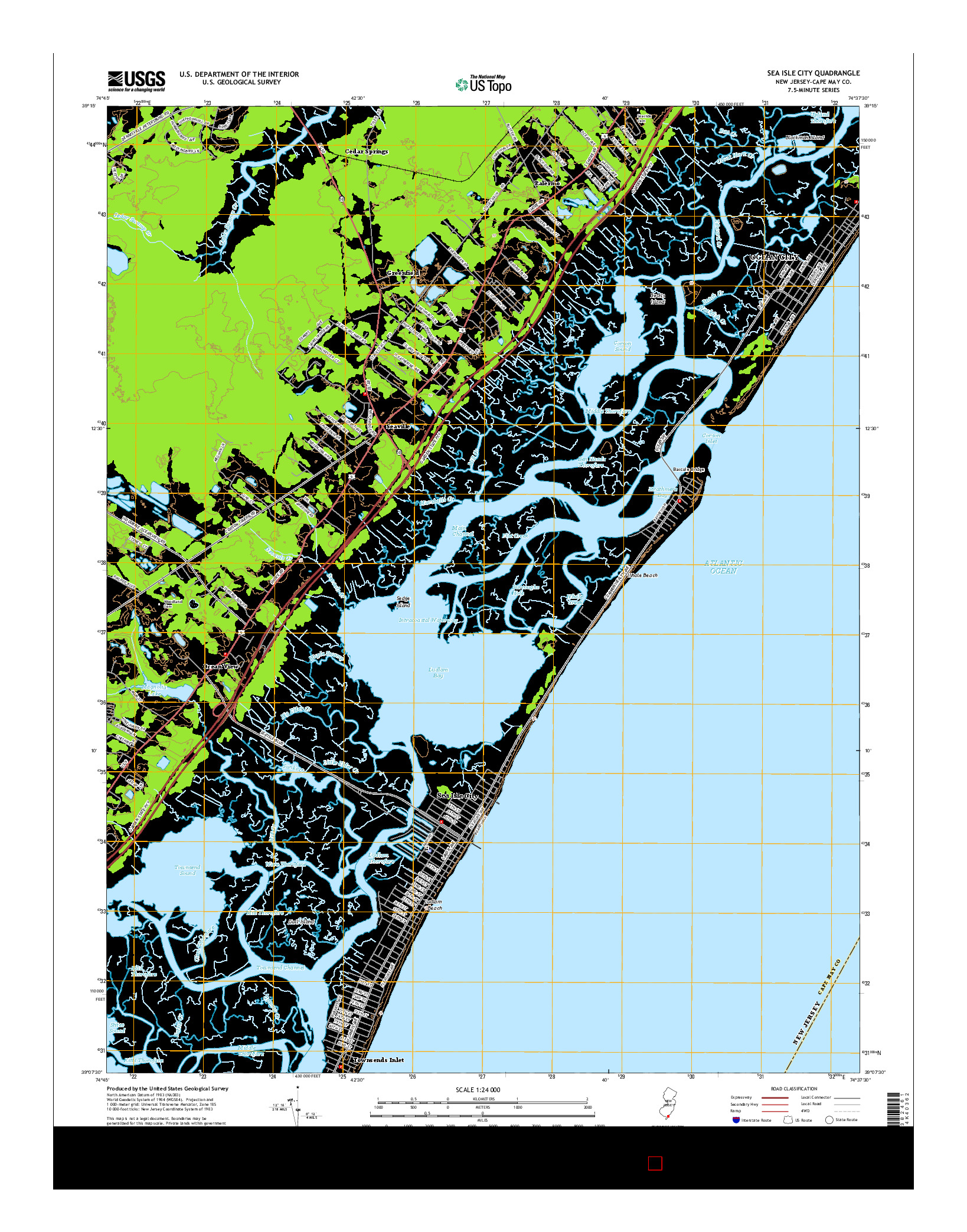 USGS US TOPO 7.5-MINUTE MAP FOR SEA ISLE CITY, NJ 2014