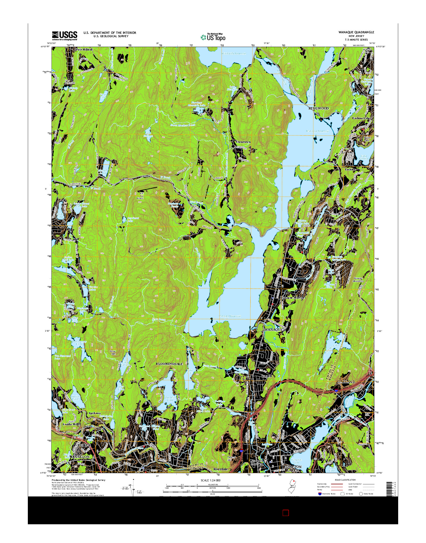 USGS US TOPO 7.5-MINUTE MAP FOR WANAQUE, NJ 2014