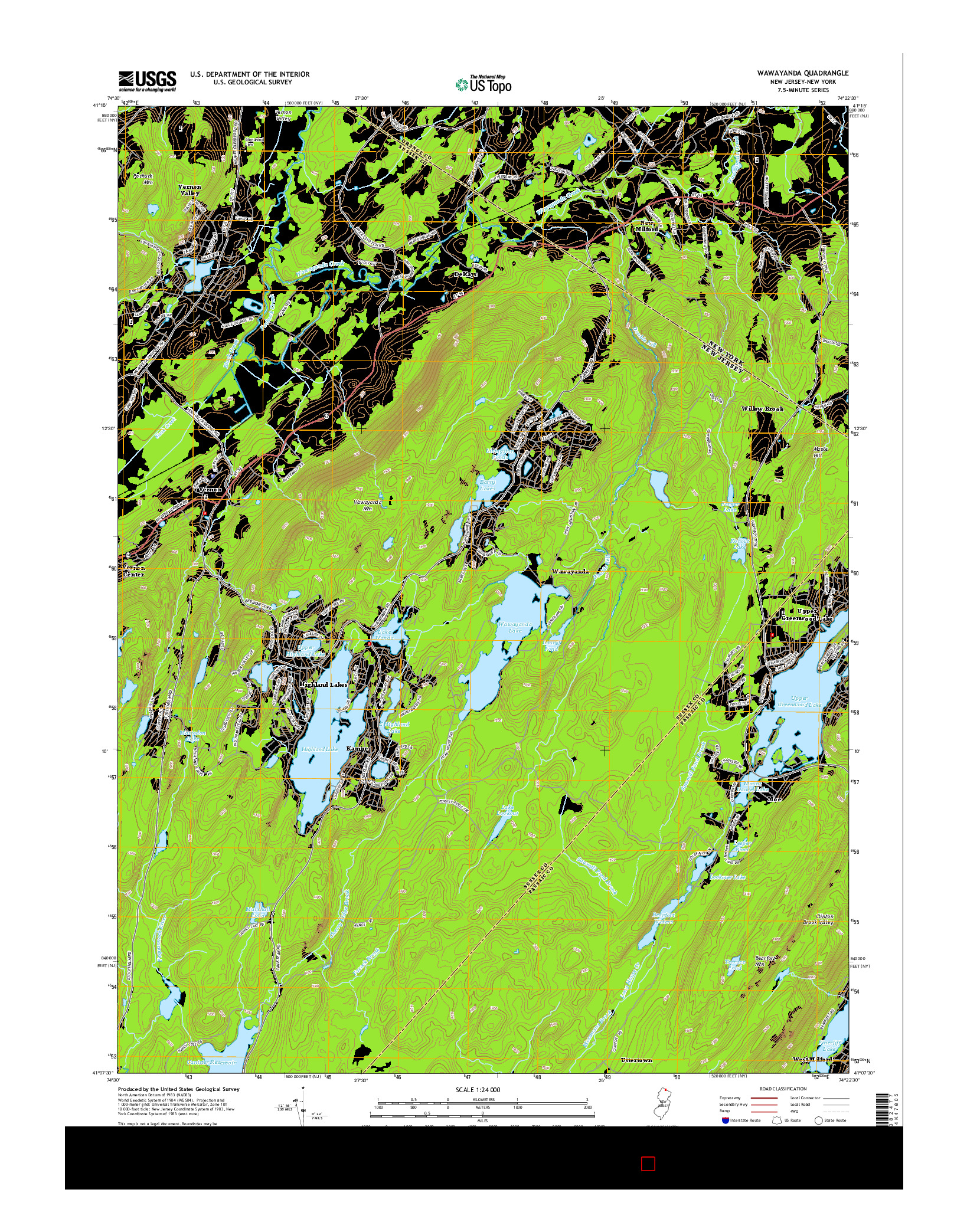 USGS US TOPO 7.5-MINUTE MAP FOR WAWAYANDA, NJ-NY 2014