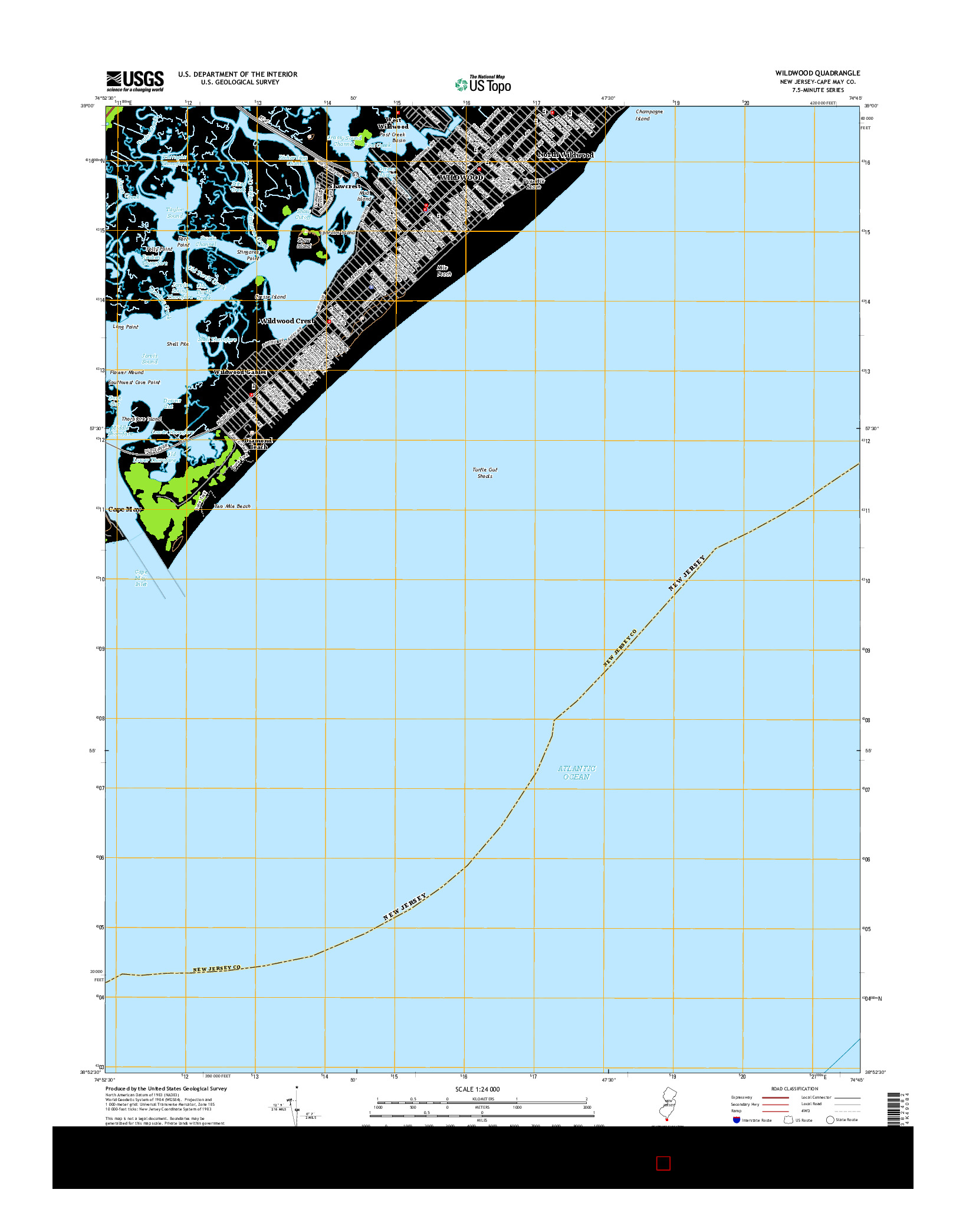 USGS US TOPO 7.5-MINUTE MAP FOR WILDWOOD, NJ 2014