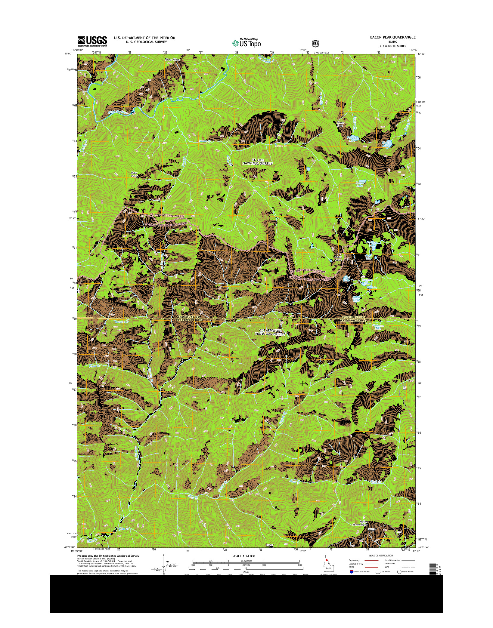 USGS US TOPO 7.5-MINUTE MAP FOR BACON PEAK, ID 2014