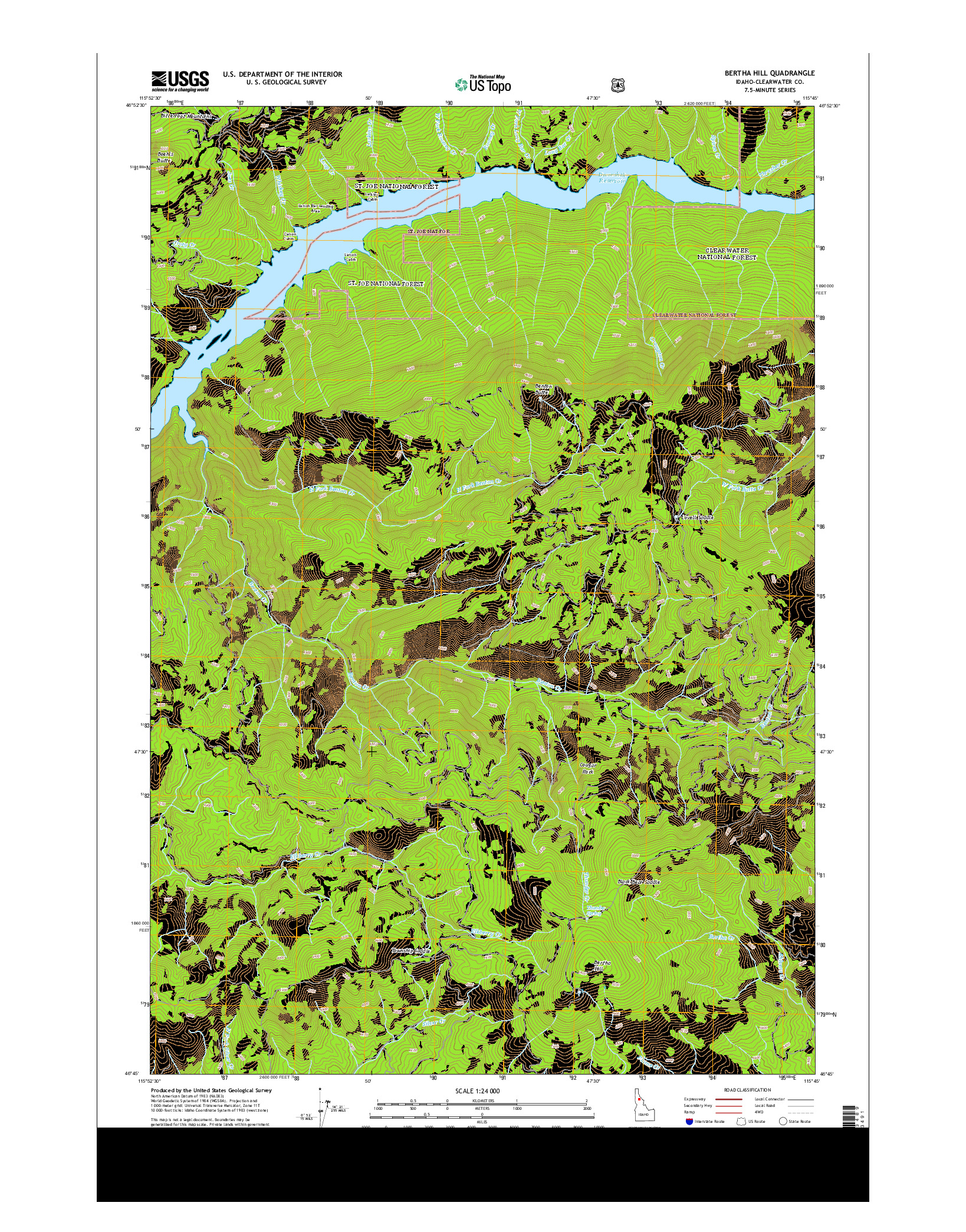 USGS US TOPO 7.5-MINUTE MAP FOR BERTHA HILL, ID 2014