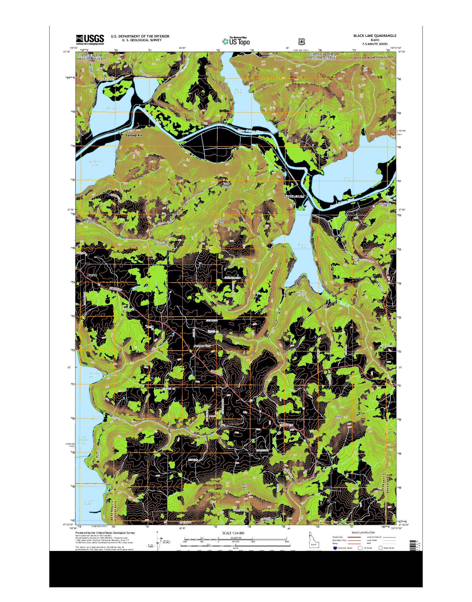 USGS US TOPO 7.5-MINUTE MAP FOR BLACK LAKE, ID 2014