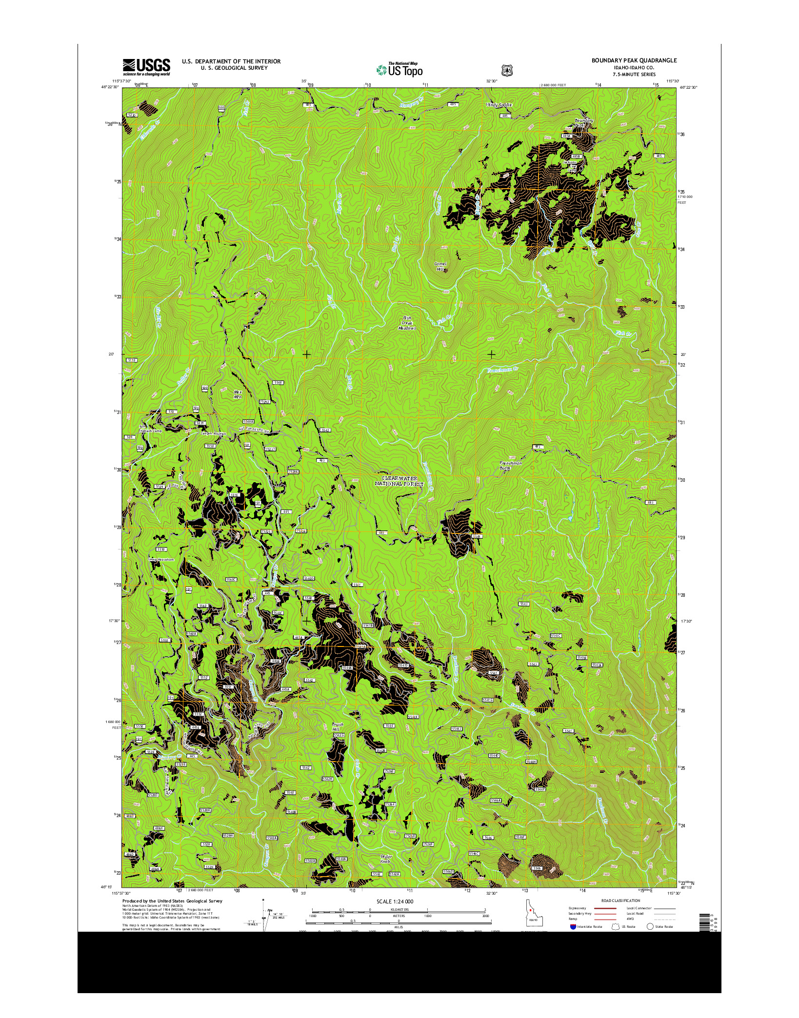 USGS US TOPO 7.5-MINUTE MAP FOR BOUNDARY PEAK, ID 2014