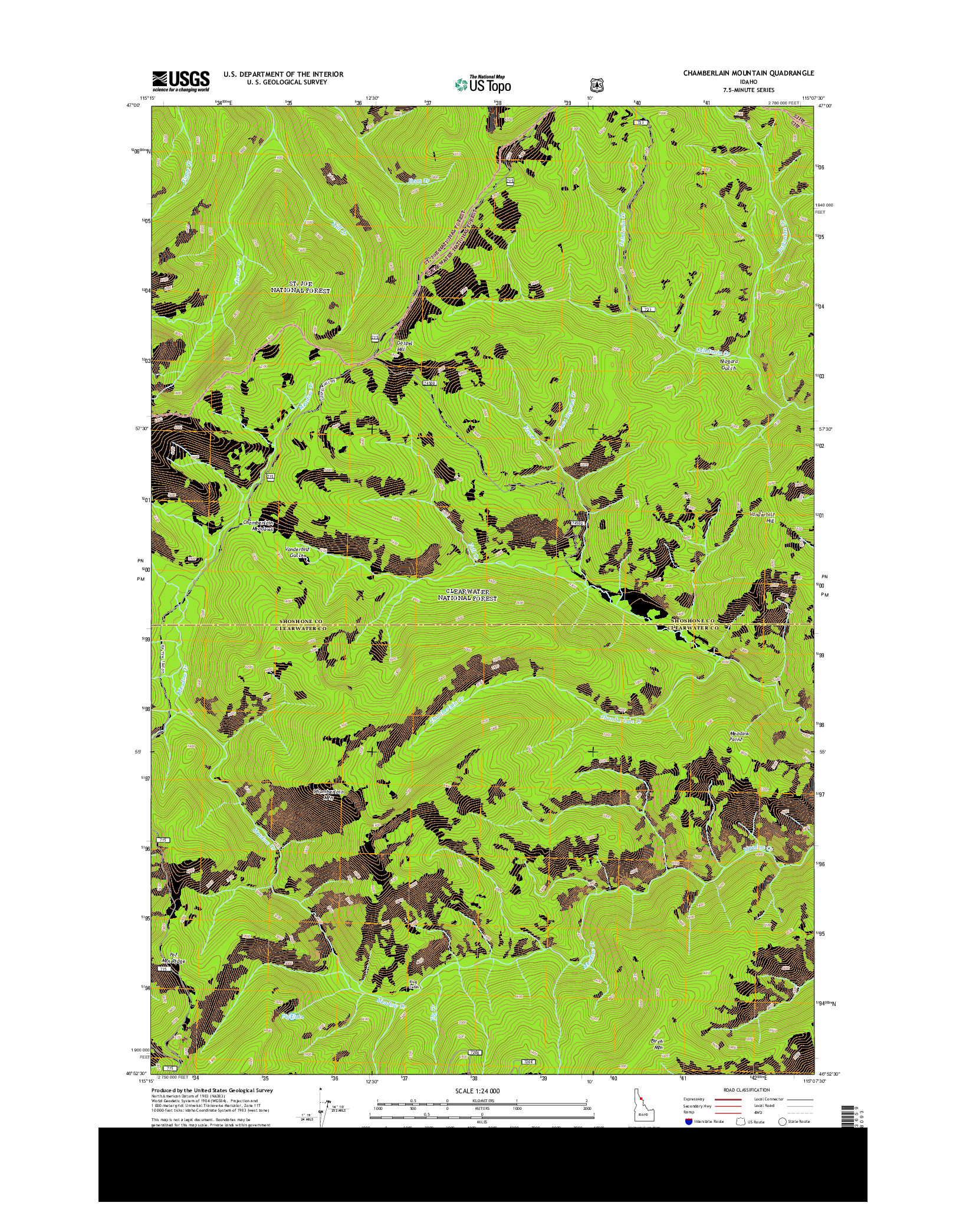 USGS US TOPO 7.5-MINUTE MAP FOR CHAMBERLAIN MOUNTAIN, ID 2014