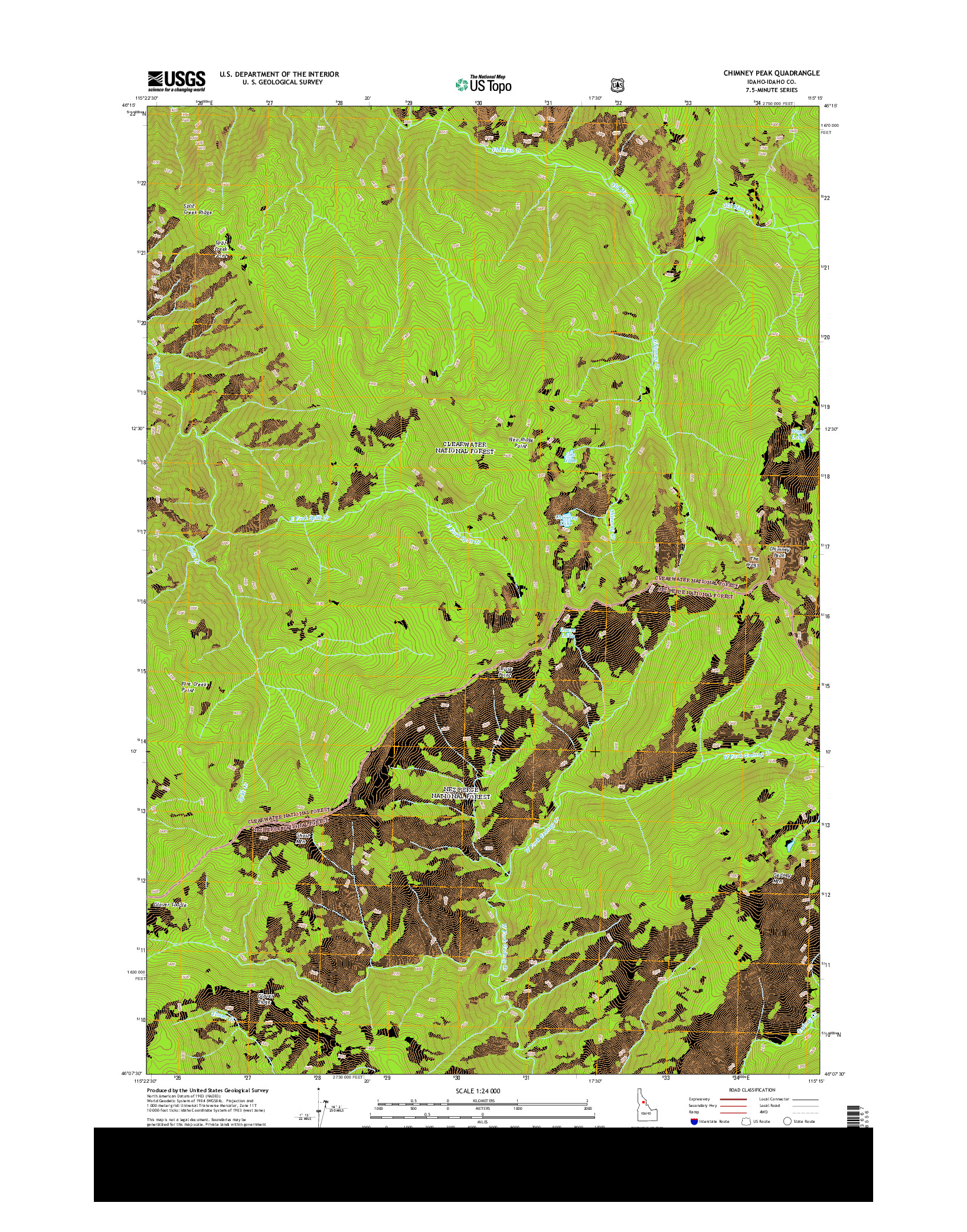 USGS US TOPO 7.5-MINUTE MAP FOR CHIMNEY PEAK, ID 2014