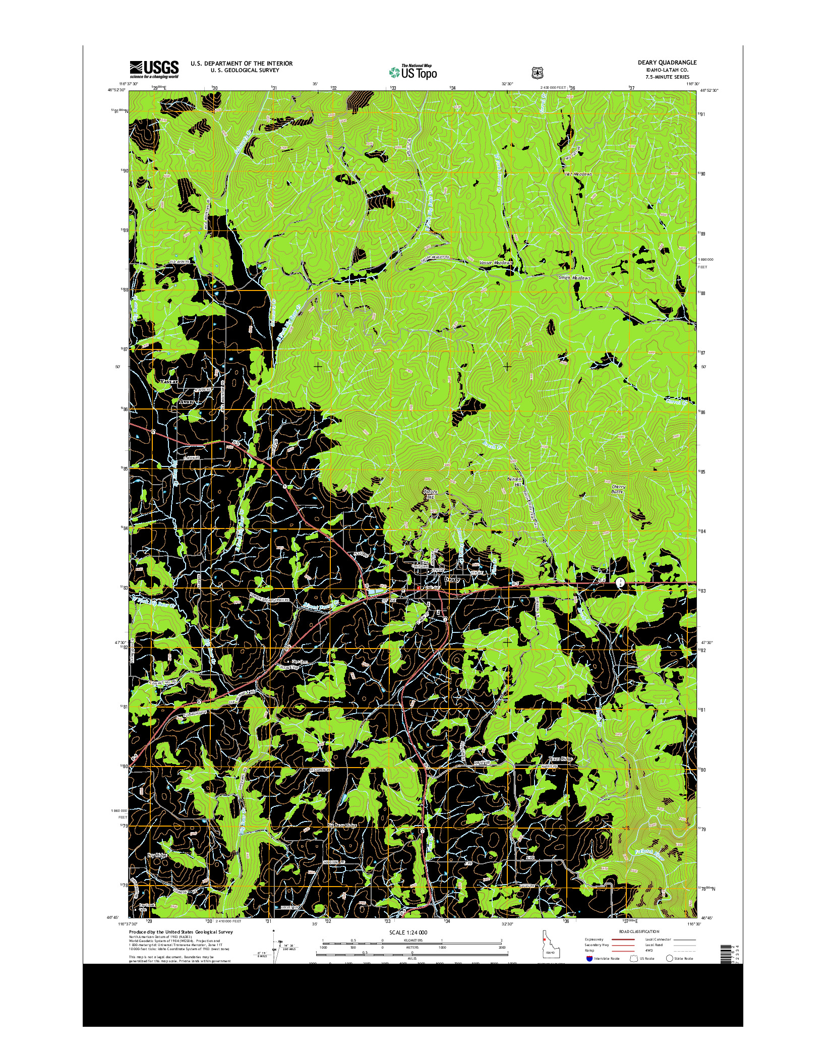 USGS US TOPO 7.5-MINUTE MAP FOR DEARY, ID 2014