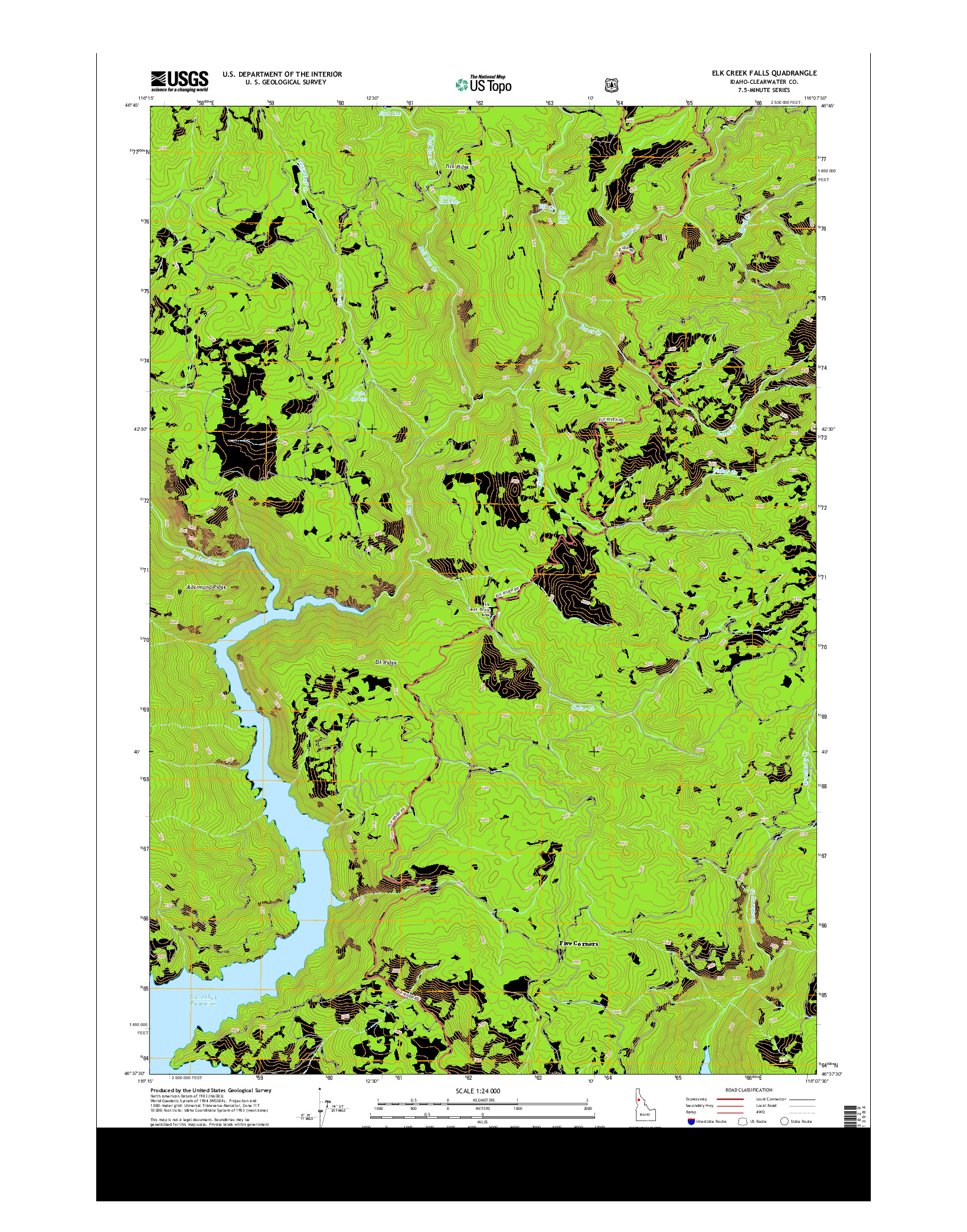 USGS US TOPO 7.5-MINUTE MAP FOR ELK CREEK FALLS, ID 2014