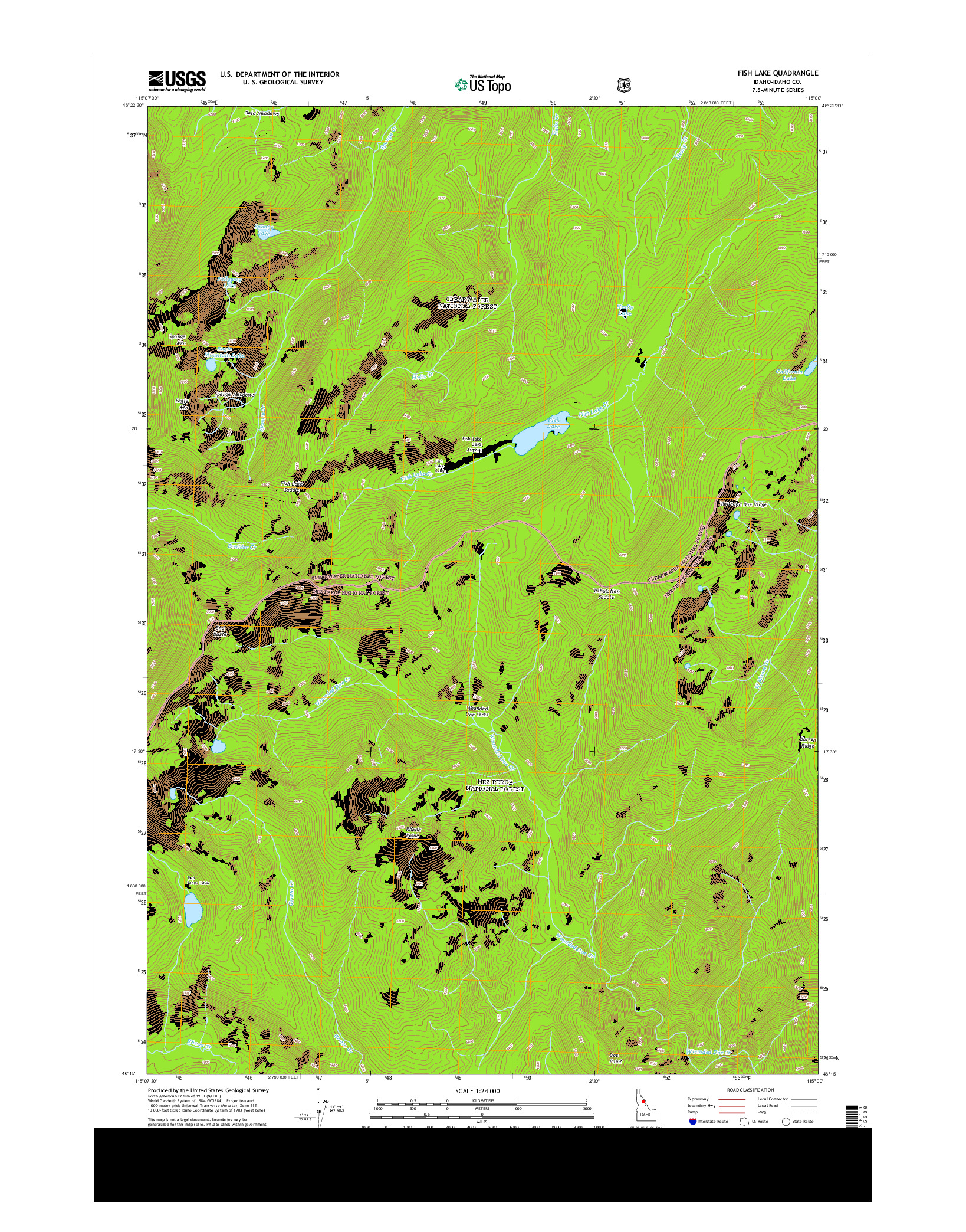 USGS US TOPO 7.5-MINUTE MAP FOR FISH LAKE, ID 2014