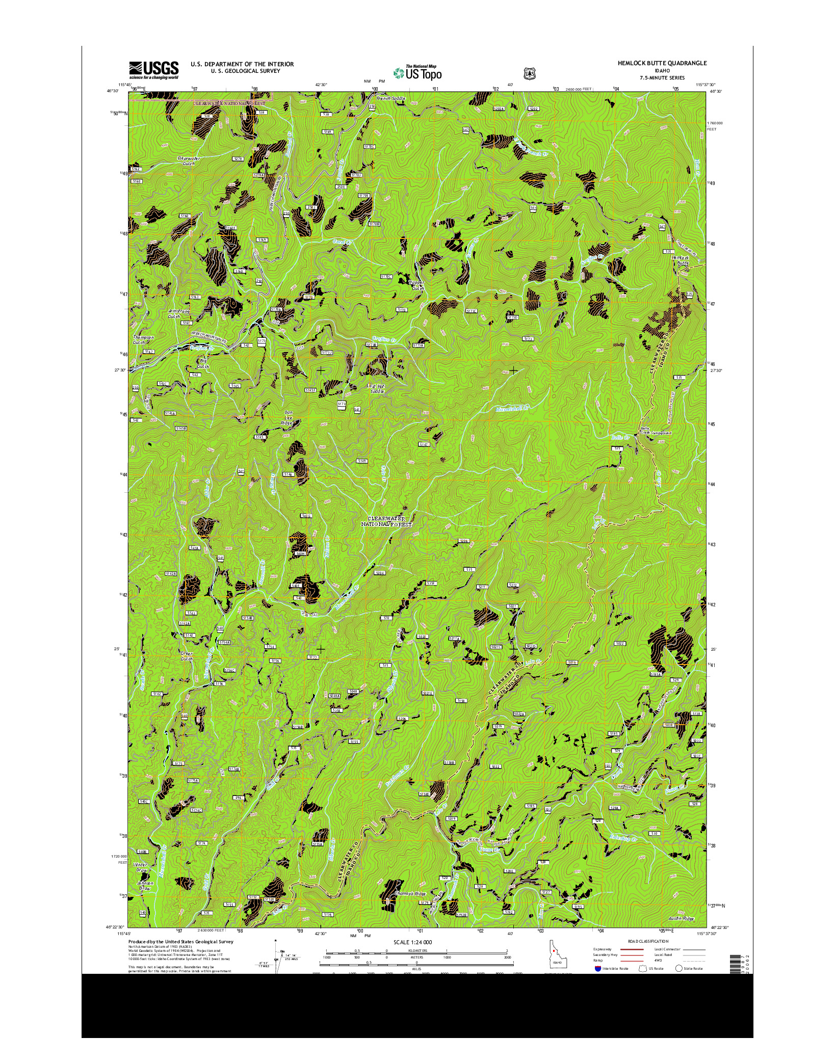 USGS US TOPO 7.5-MINUTE MAP FOR HEMLOCK BUTTE, ID 2014