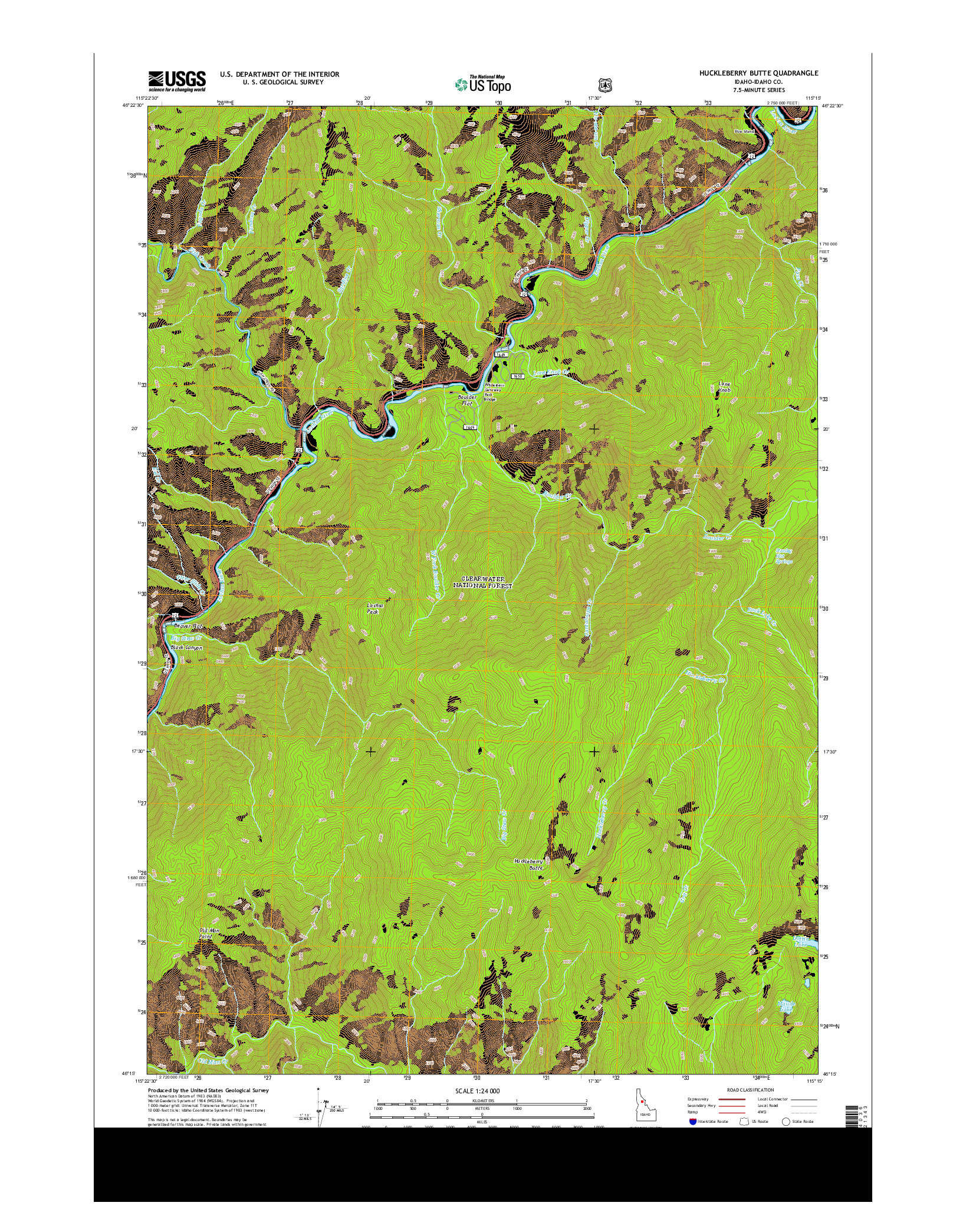 USGS US TOPO 7.5-MINUTE MAP FOR HUCKLEBERRY BUTTE, ID 2014