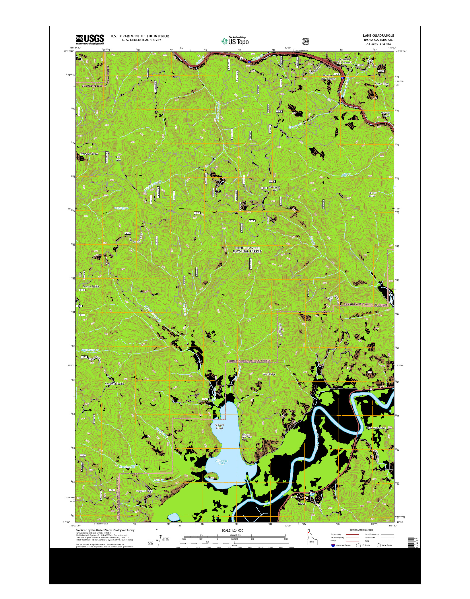 USGS US TOPO 7.5-MINUTE MAP FOR LANE, ID 2014