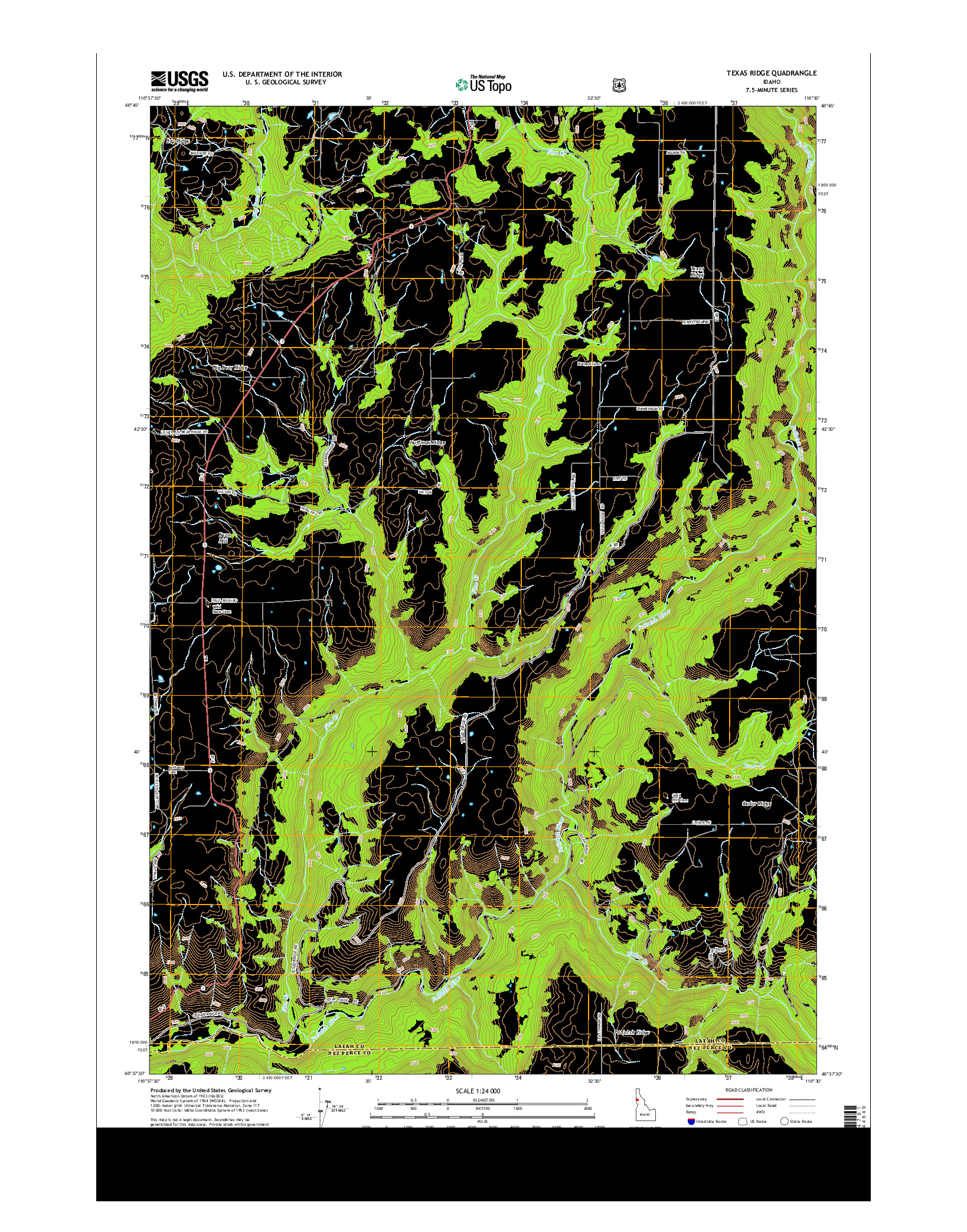 USGS US TOPO 7.5-MINUTE MAP FOR TEXAS RIDGE, ID 2014