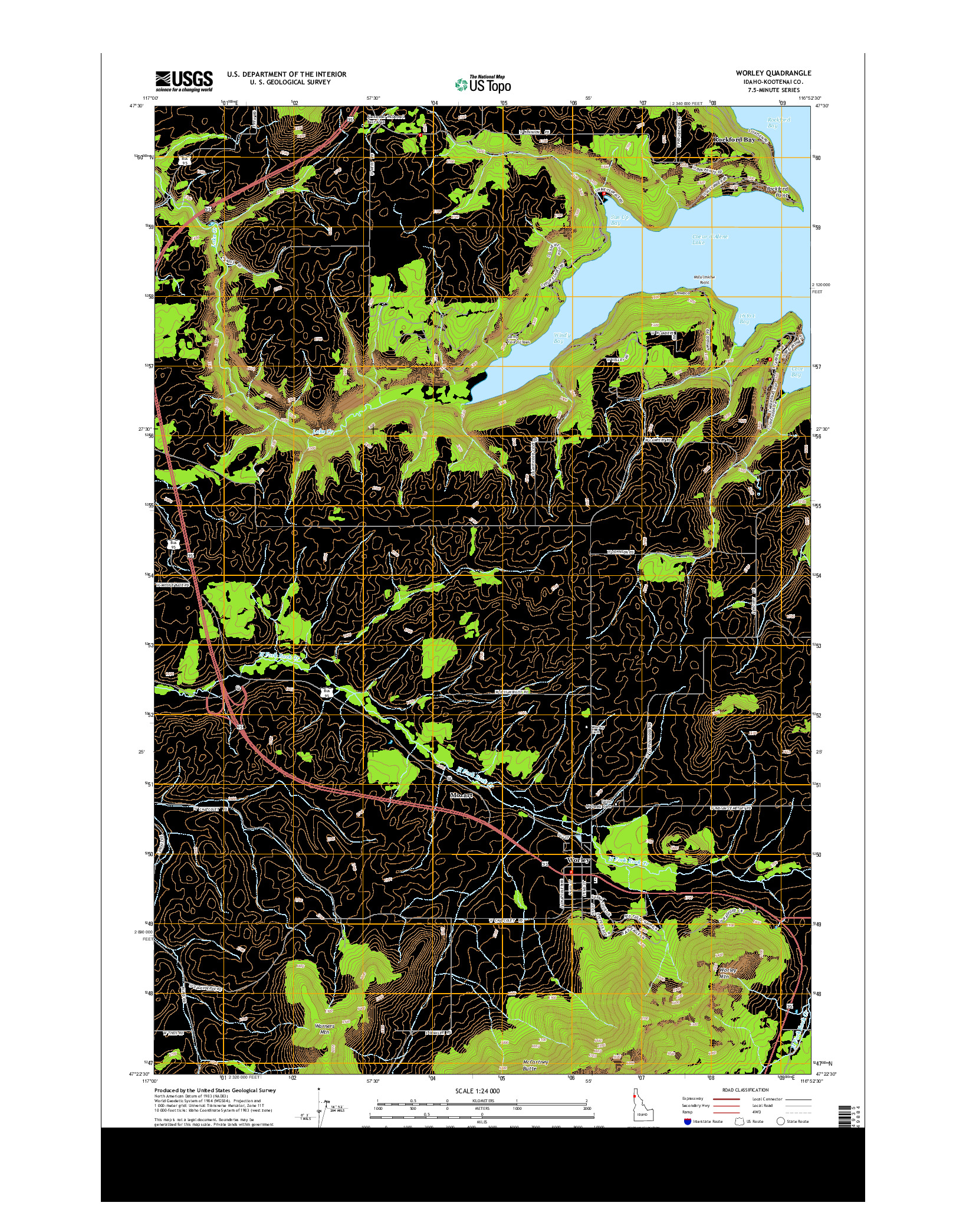 USGS US TOPO 7.5-MINUTE MAP FOR WORLEY, ID 2014