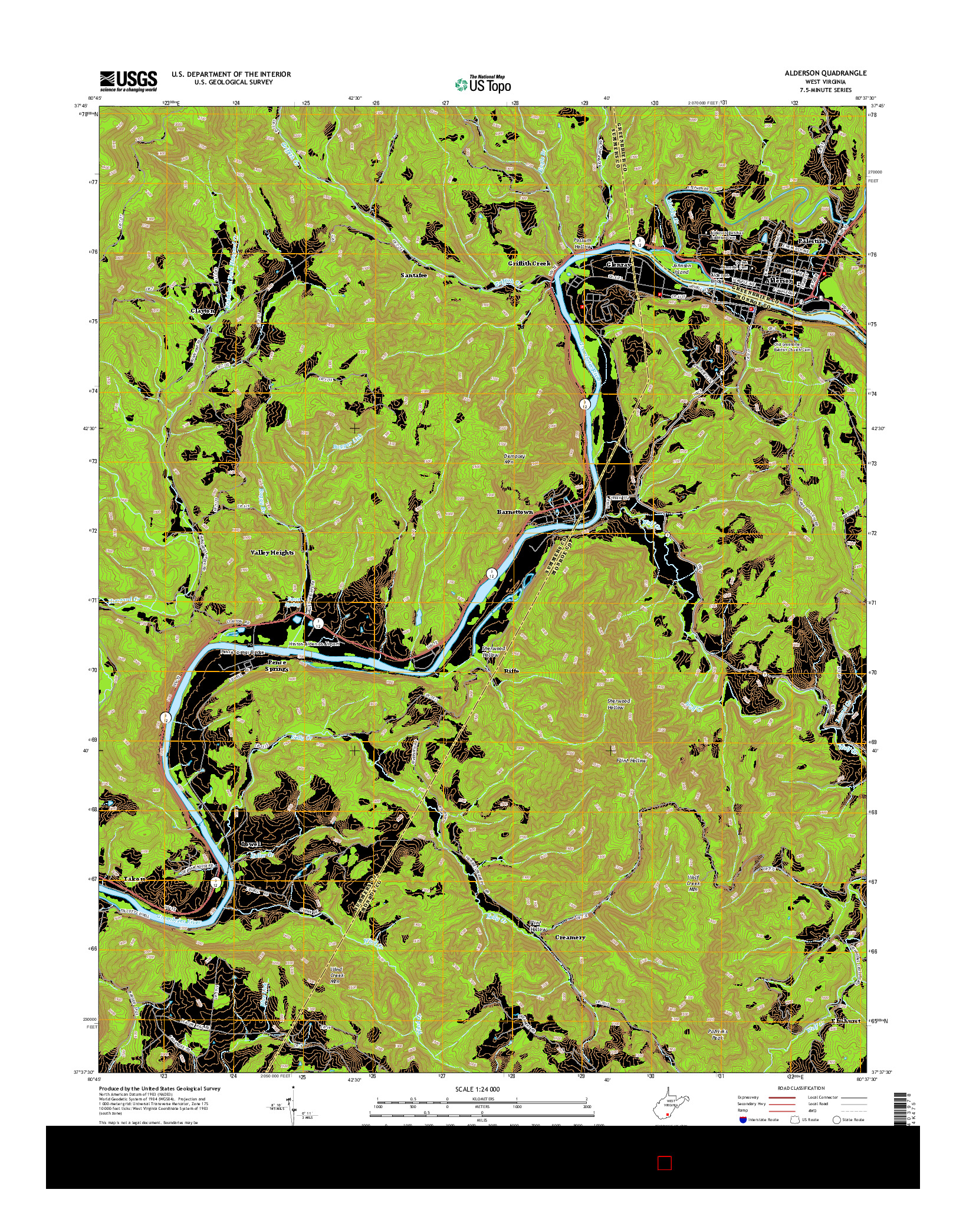 USGS US TOPO 7.5-MINUTE MAP FOR ALDERSON, WV 2014