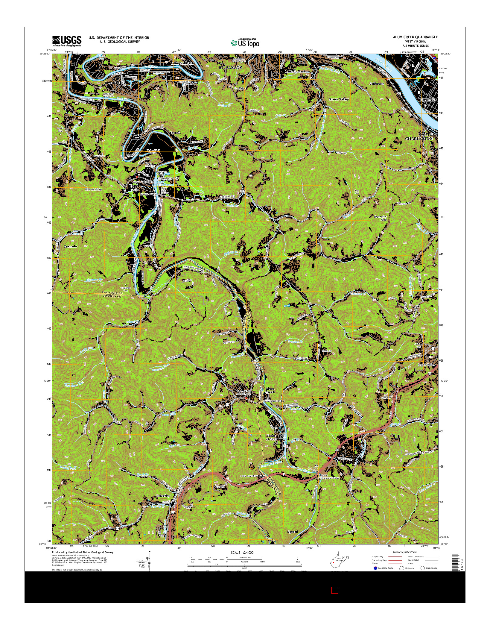 USGS US TOPO 7.5-MINUTE MAP FOR ALUM CREEK, WV 2014