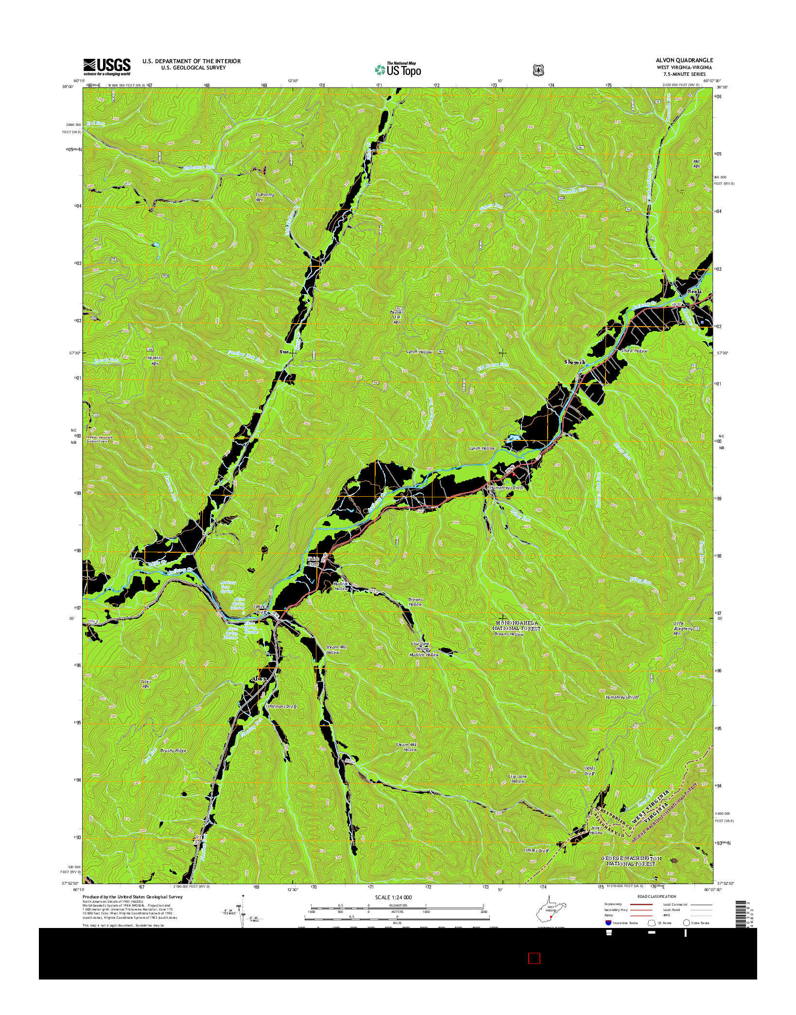 USGS US TOPO 7.5-MINUTE MAP FOR ALVON, WV-VA 2014