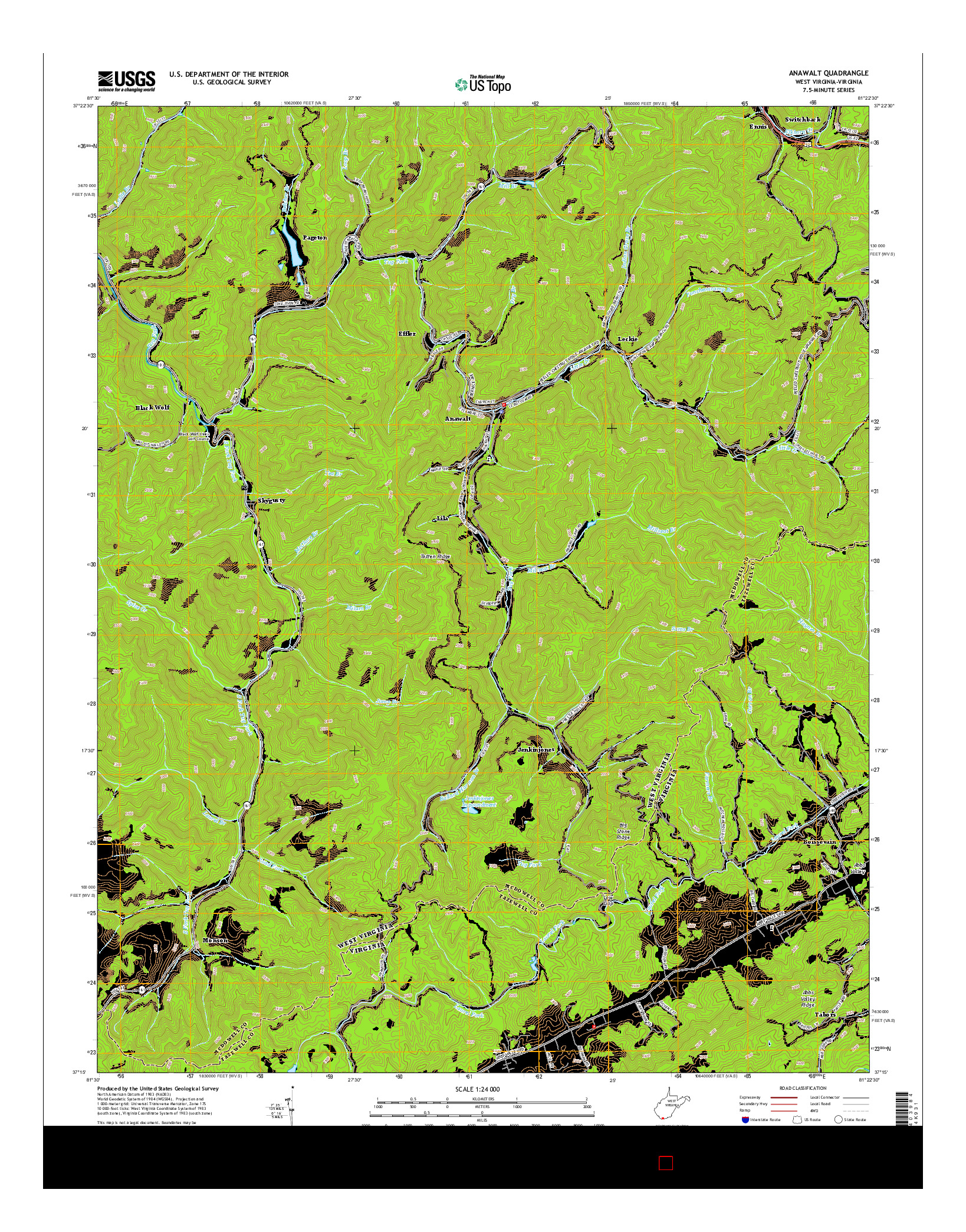 USGS US TOPO 7.5-MINUTE MAP FOR ANAWALT, WV-VA 2014