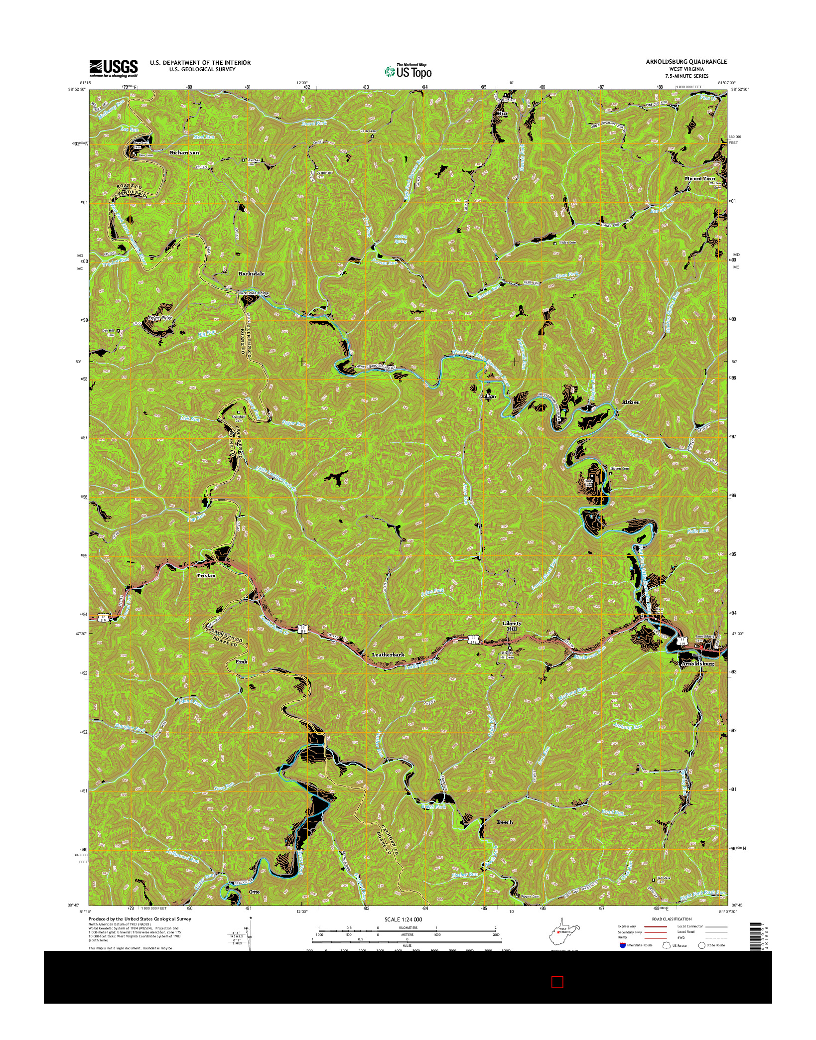 USGS US TOPO 7.5-MINUTE MAP FOR ARNOLDSBURG, WV 2014