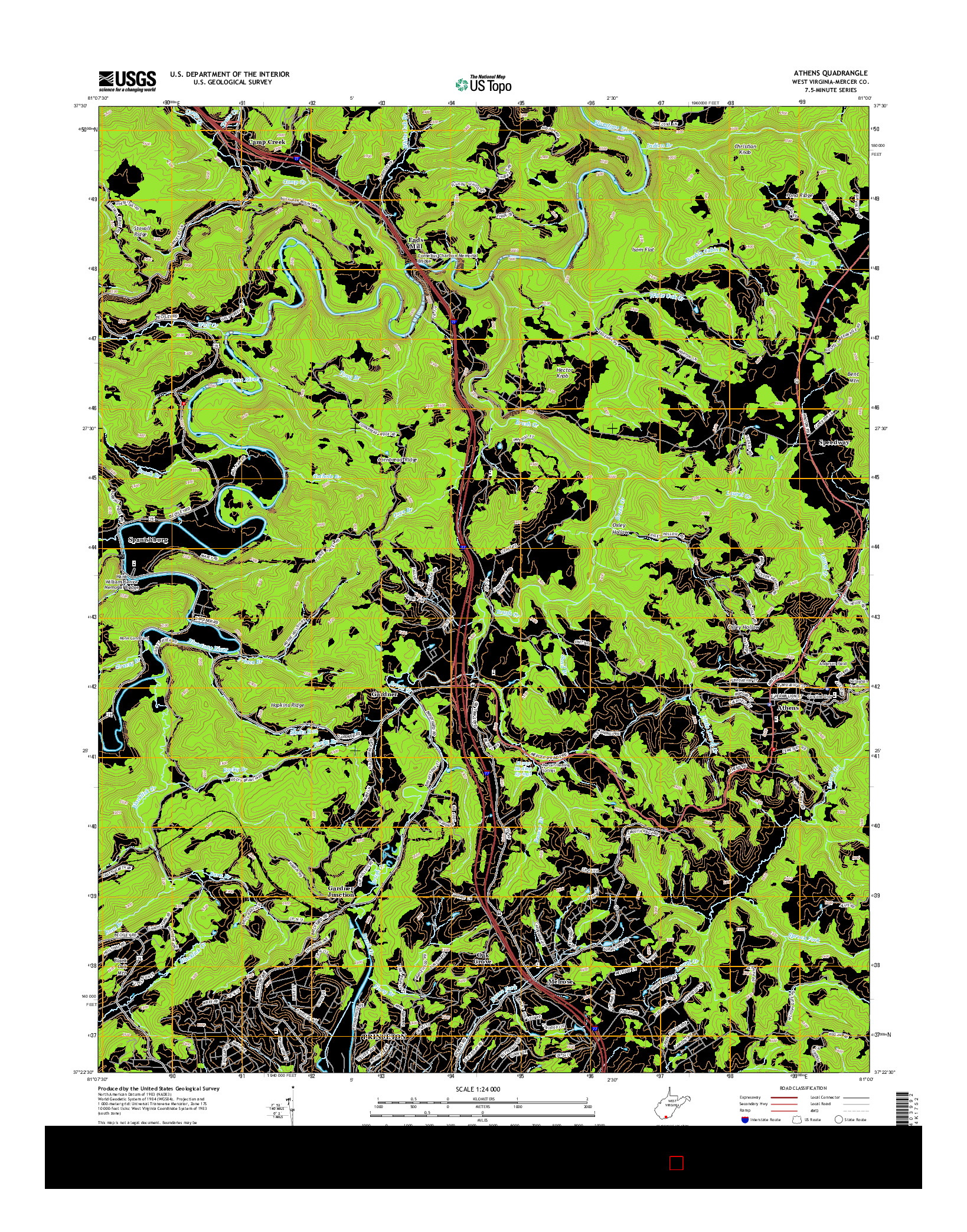 USGS US TOPO 7.5-MINUTE MAP FOR ATHENS, WV 2014