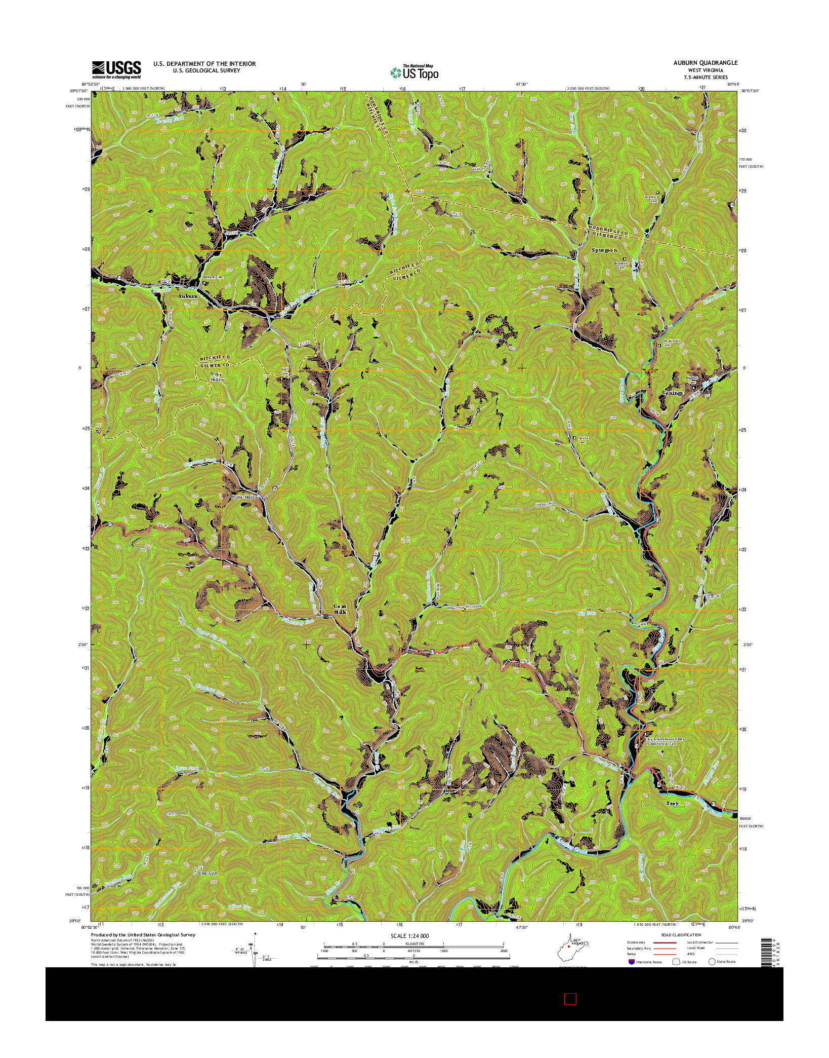 USGS US TOPO 7.5-MINUTE MAP FOR AUBURN, WV 2014