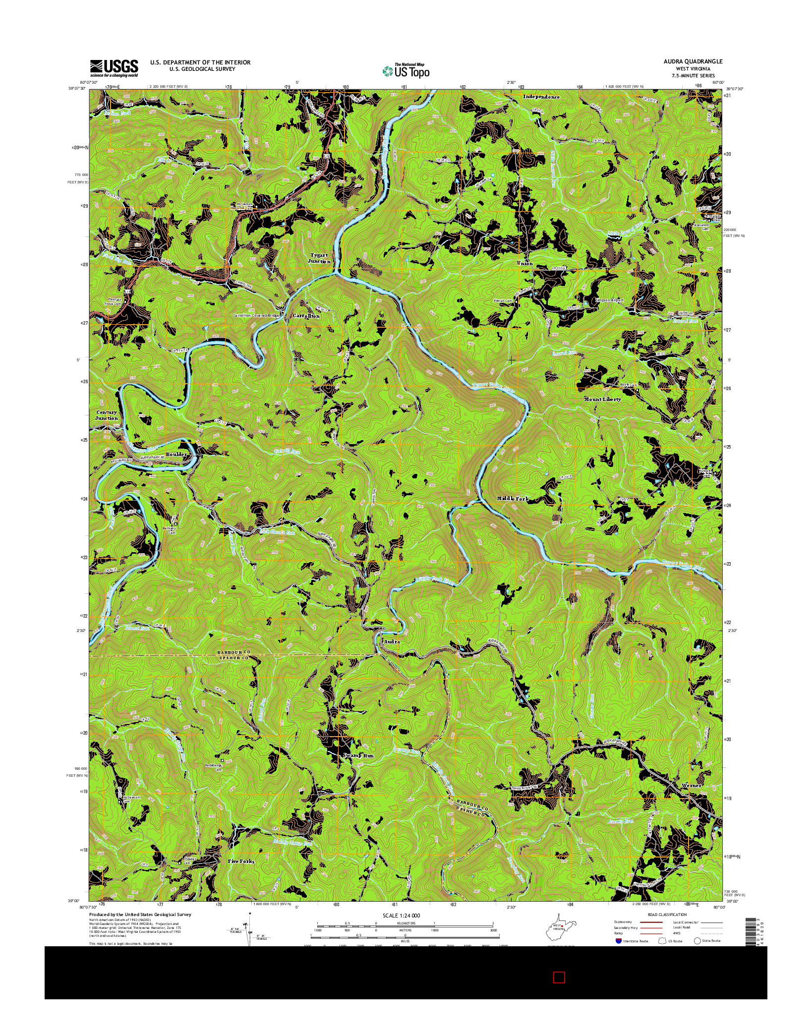 USGS US TOPO 7.5-MINUTE MAP FOR AUDRA, WV 2014