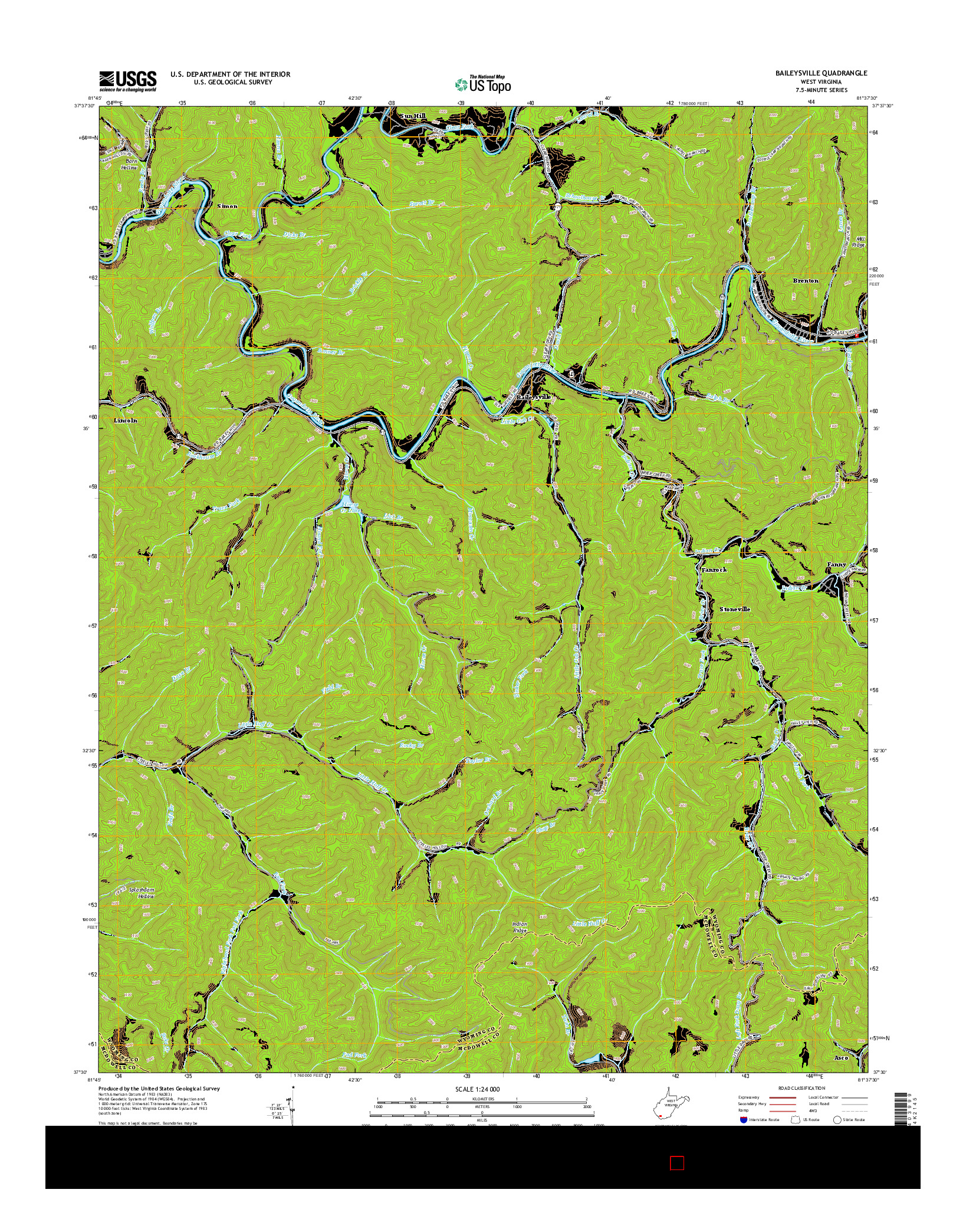 USGS US TOPO 7.5-MINUTE MAP FOR BAILEYSVILLE, WV 2014