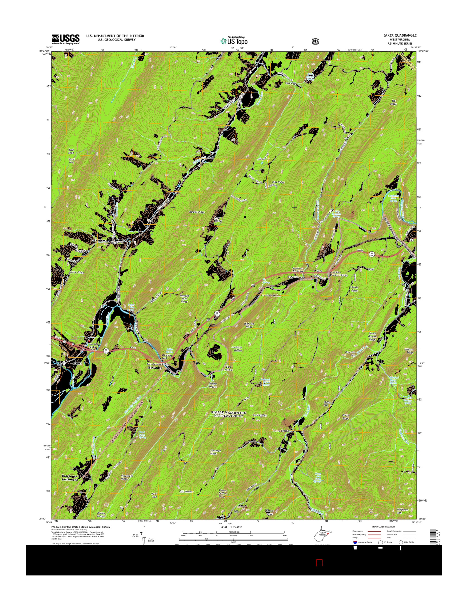 USGS US TOPO 7.5-MINUTE MAP FOR BAKER, WV 2014