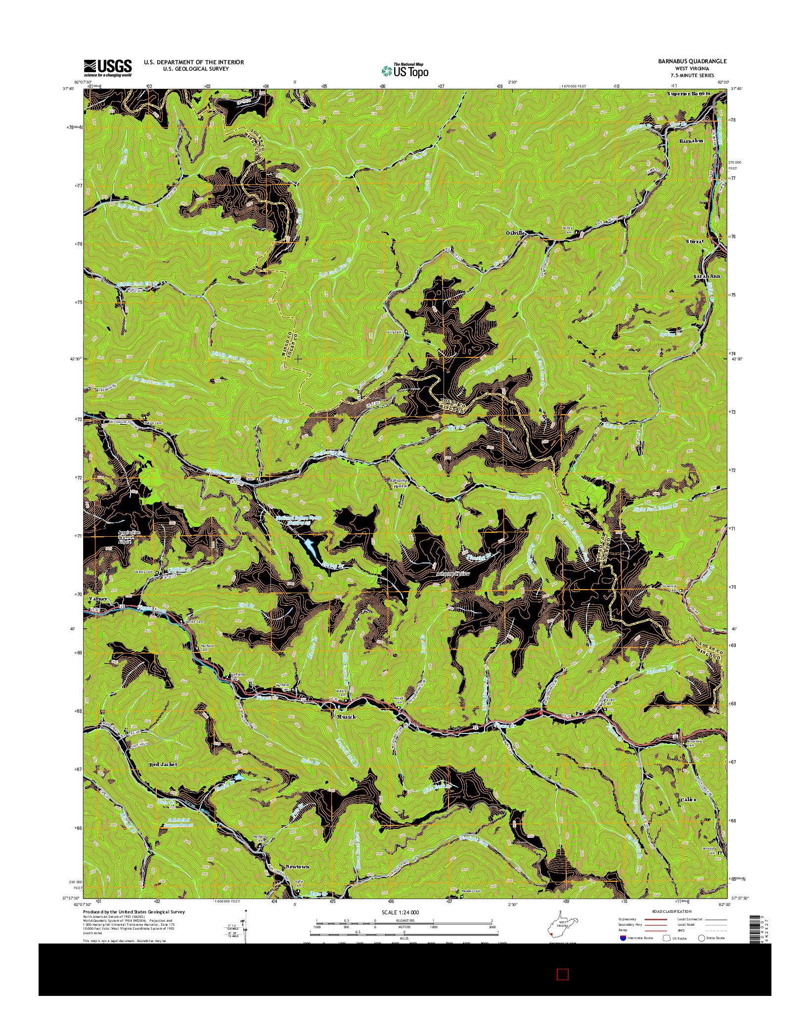 USGS US TOPO 7.5-MINUTE MAP FOR BARNABUS, WV 2014