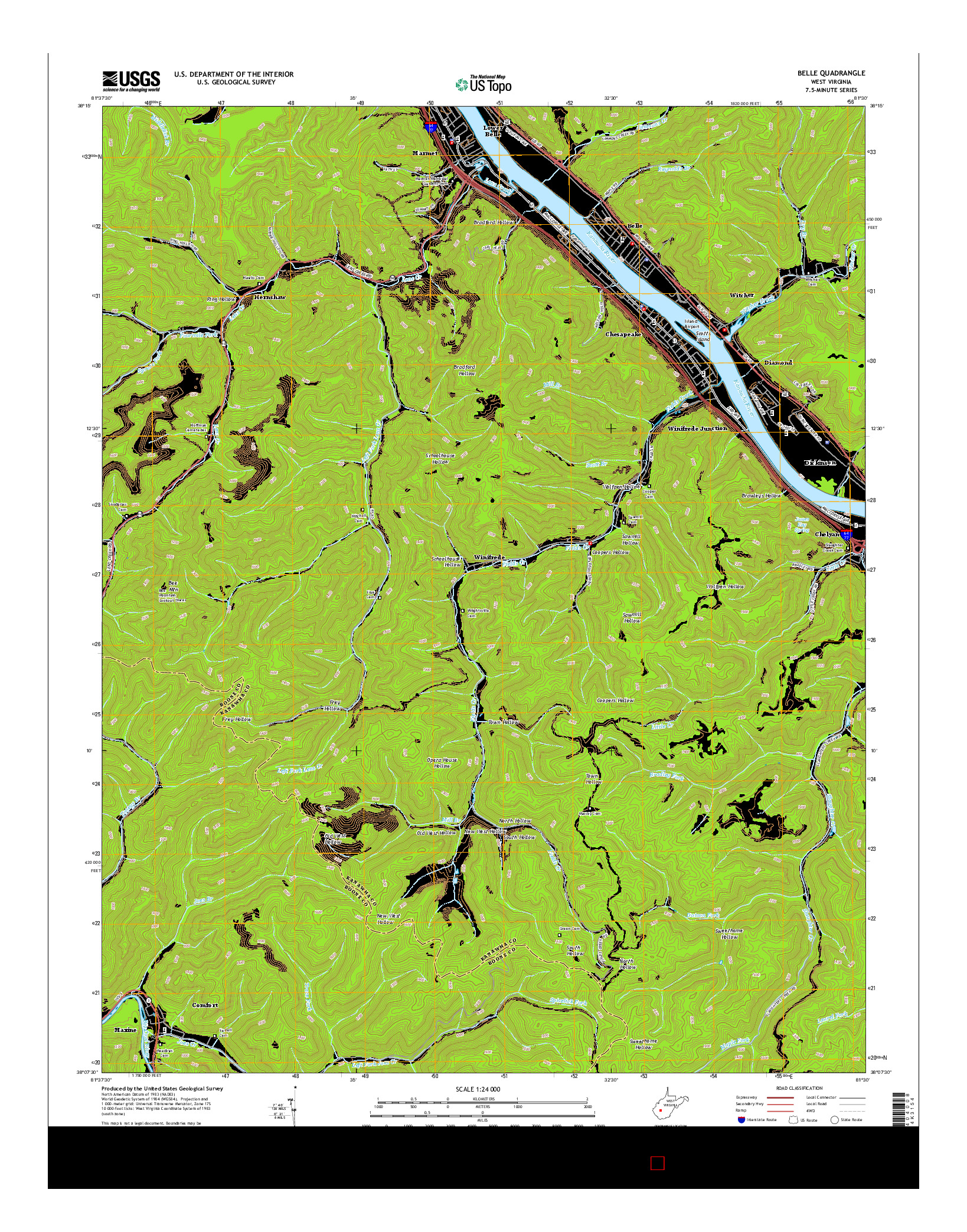 USGS US TOPO 7.5-MINUTE MAP FOR BELLE, WV 2014