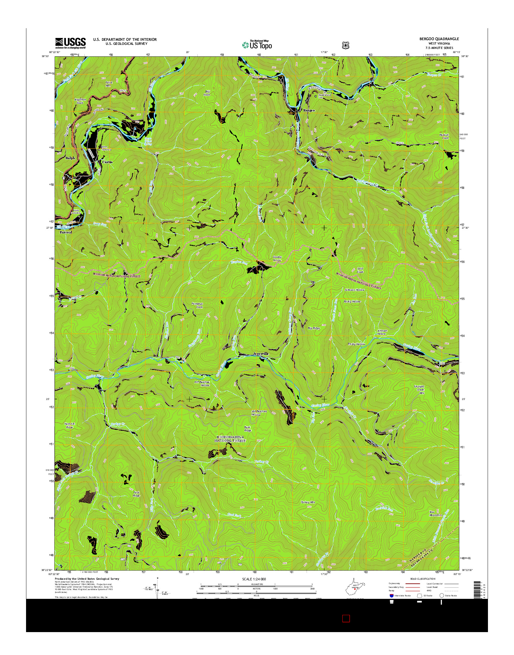 USGS US TOPO 7.5-MINUTE MAP FOR BERGOO, WV 2014