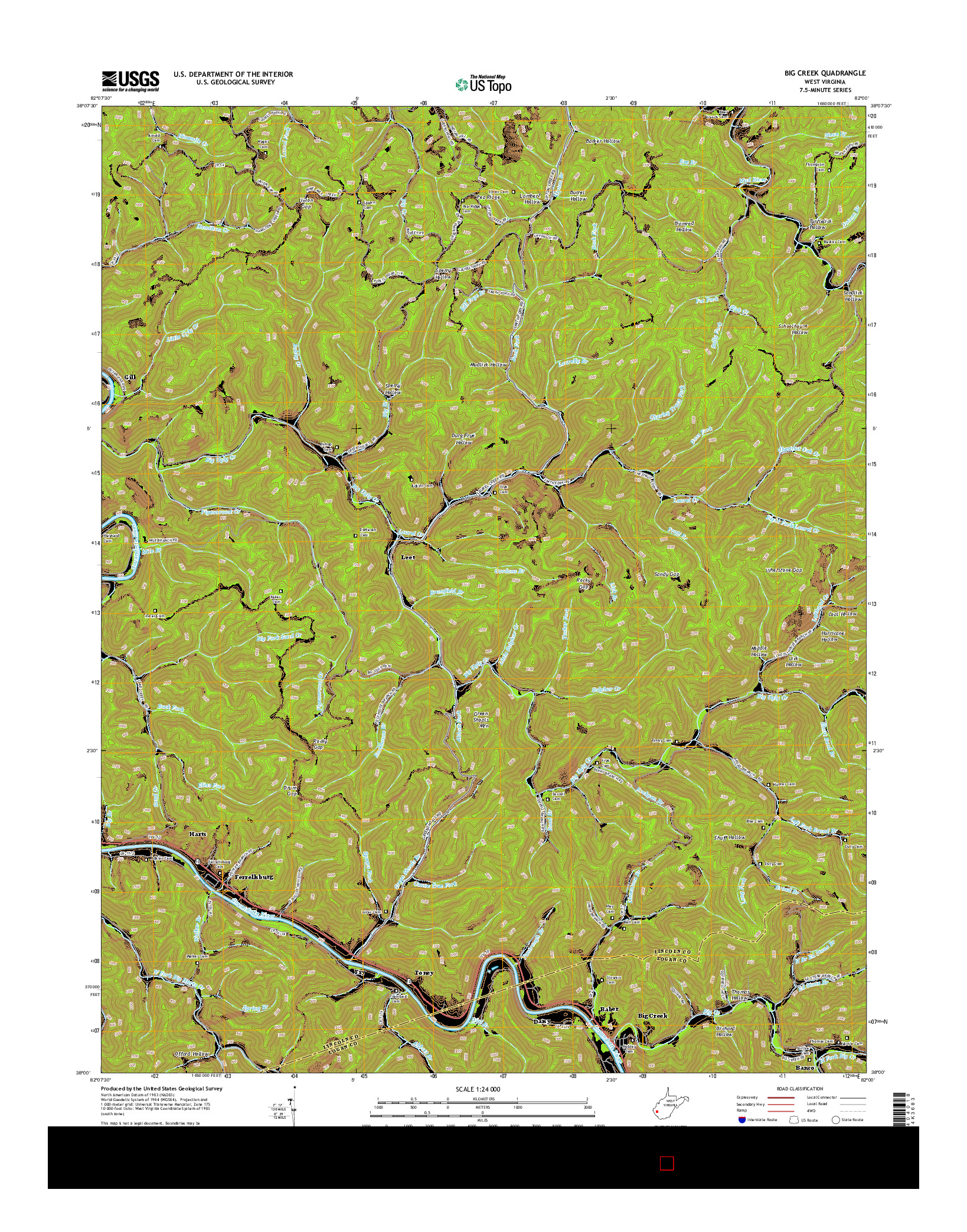 USGS US TOPO 7.5-MINUTE MAP FOR BIG CREEK, WV 2014