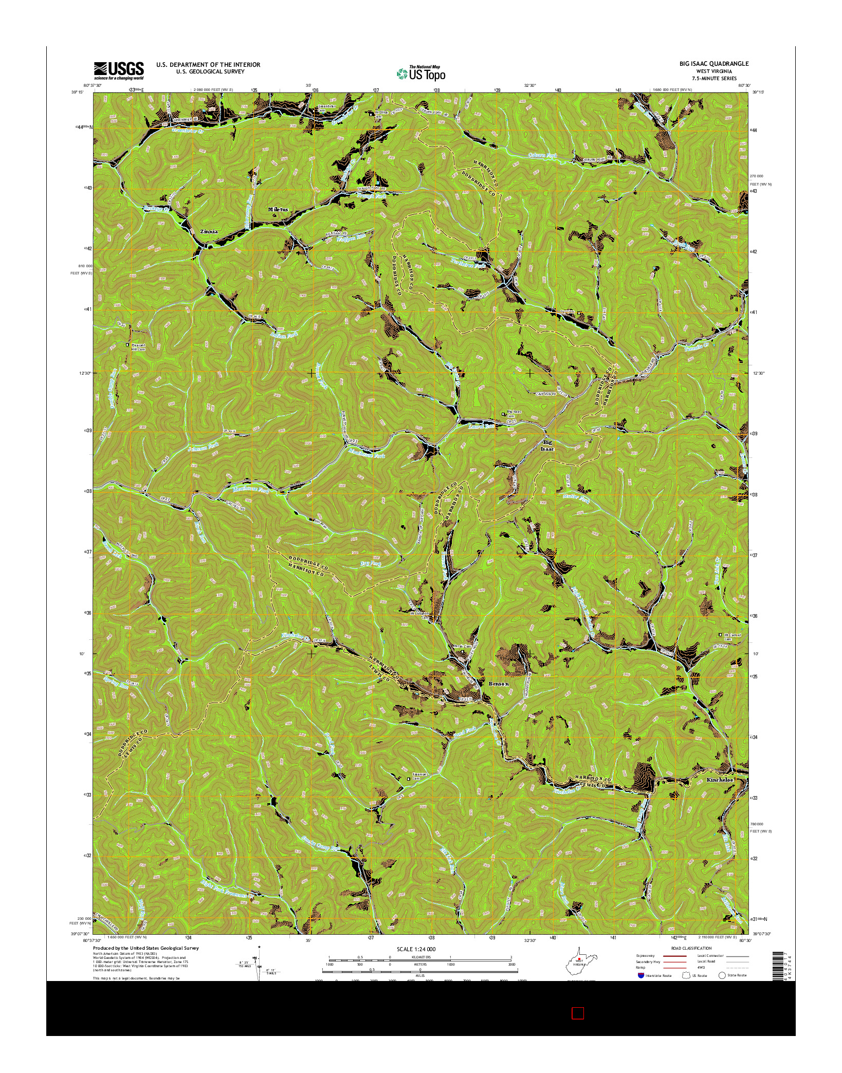USGS US TOPO 7.5-MINUTE MAP FOR BIG ISAAC, WV 2014