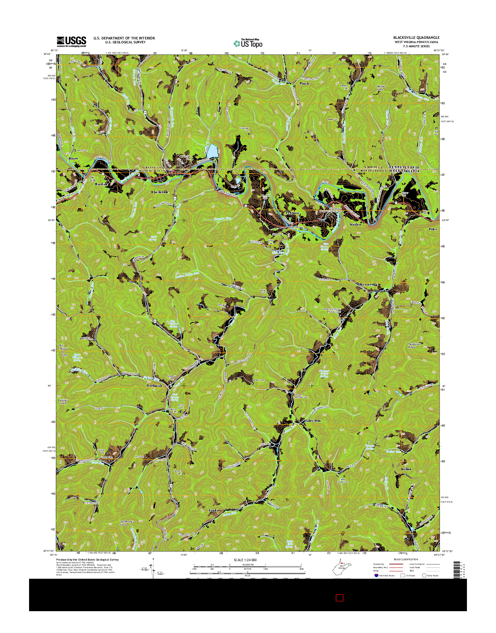 USGS US TOPO 7.5-MINUTE MAP FOR BLACKSVILLE, WV-PA 2014